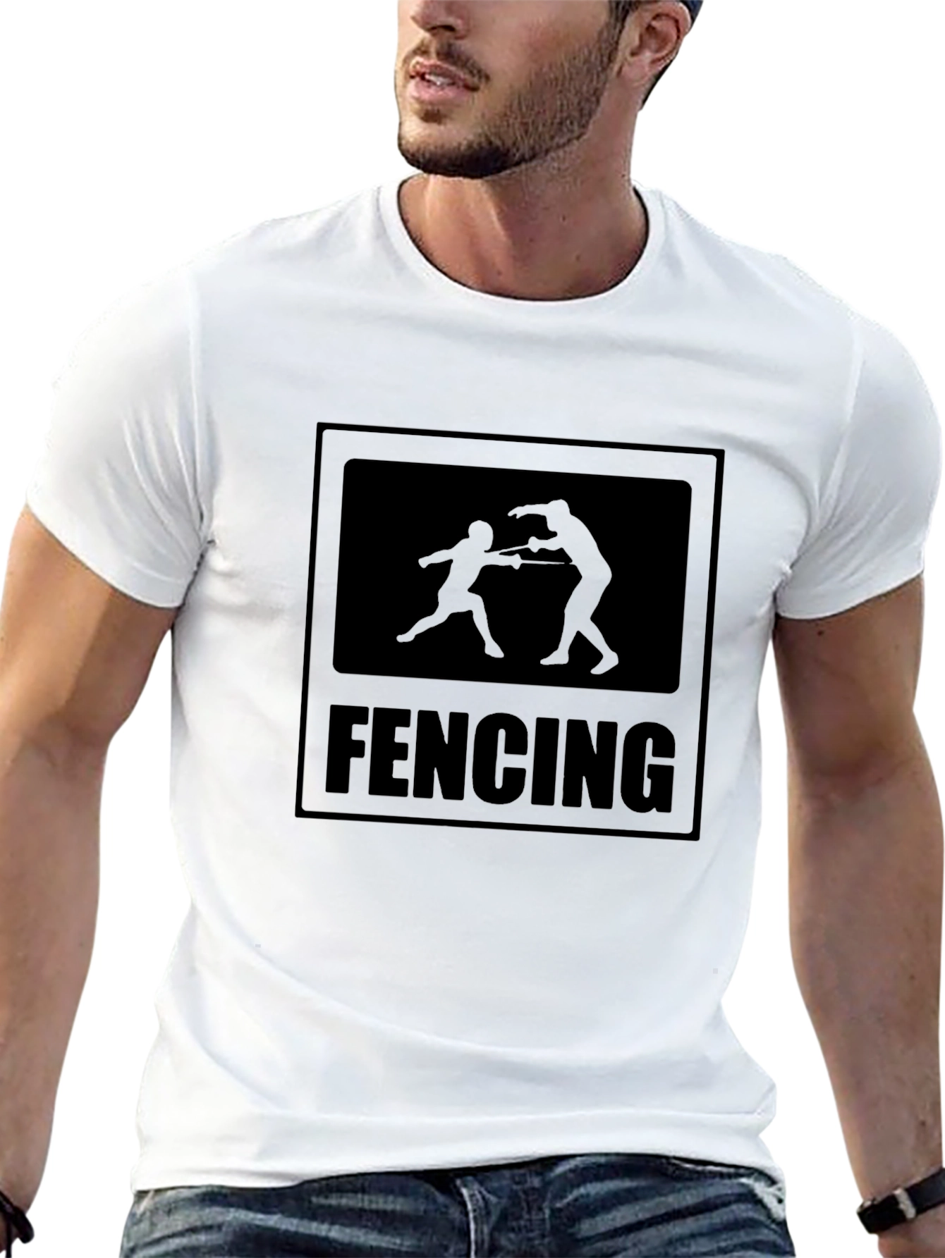 Black Fencing T-Shirt Black Silhouette Design view 13