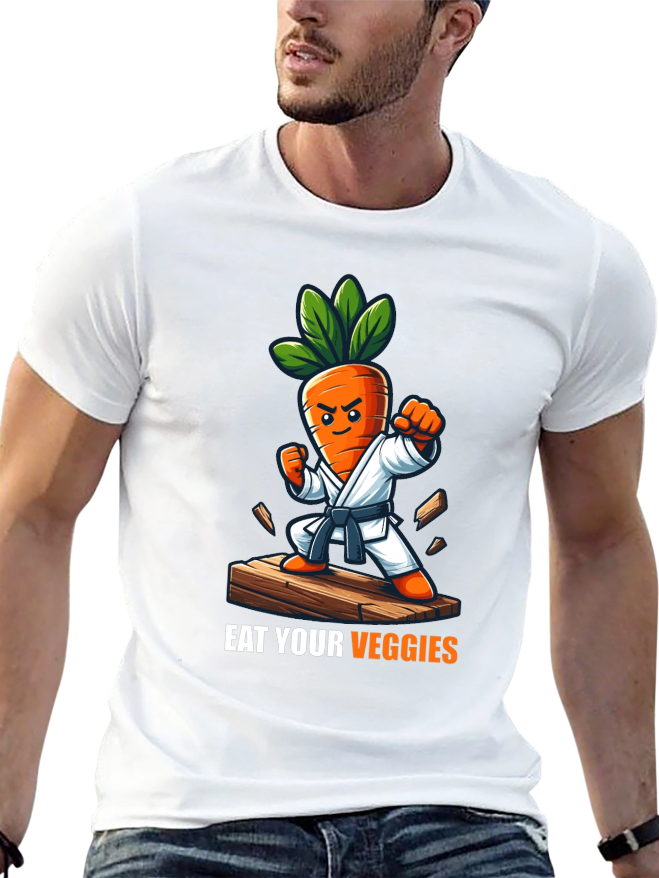 Black Eat Your Veggies Karate Carrot T-Shirt view 13