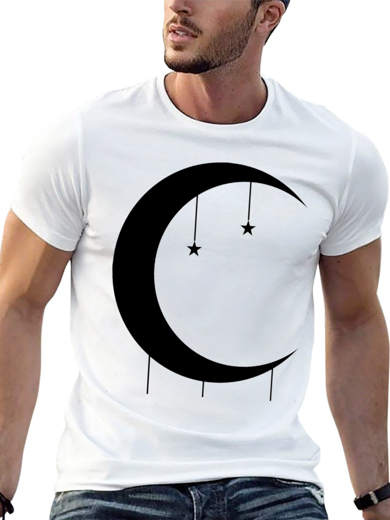 Black Celestial Crescent Moon & Stars Graphic Tee view 13