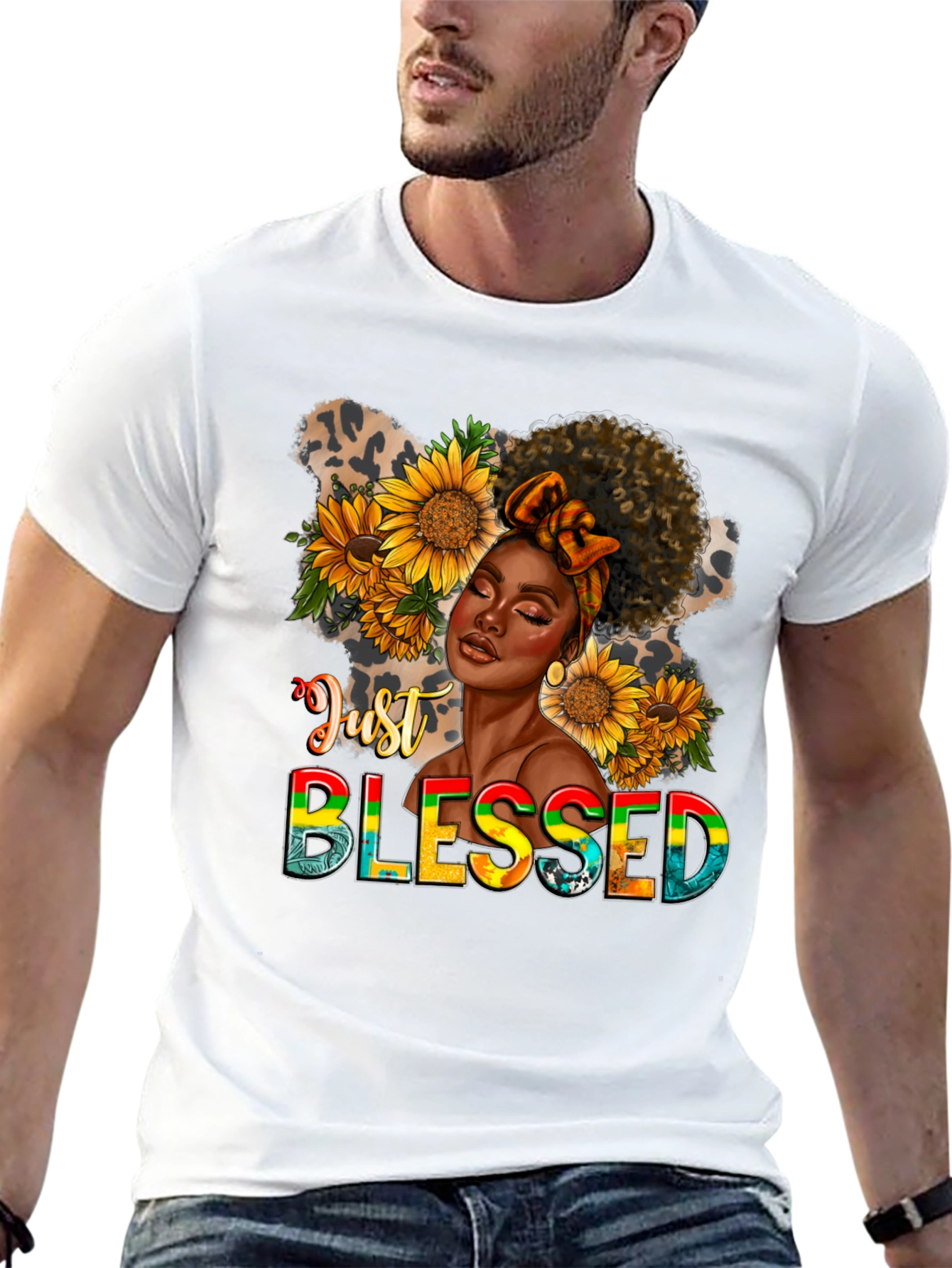 Black Just Blessed Black Woman Sunflower Graphic T-Shirt view 13