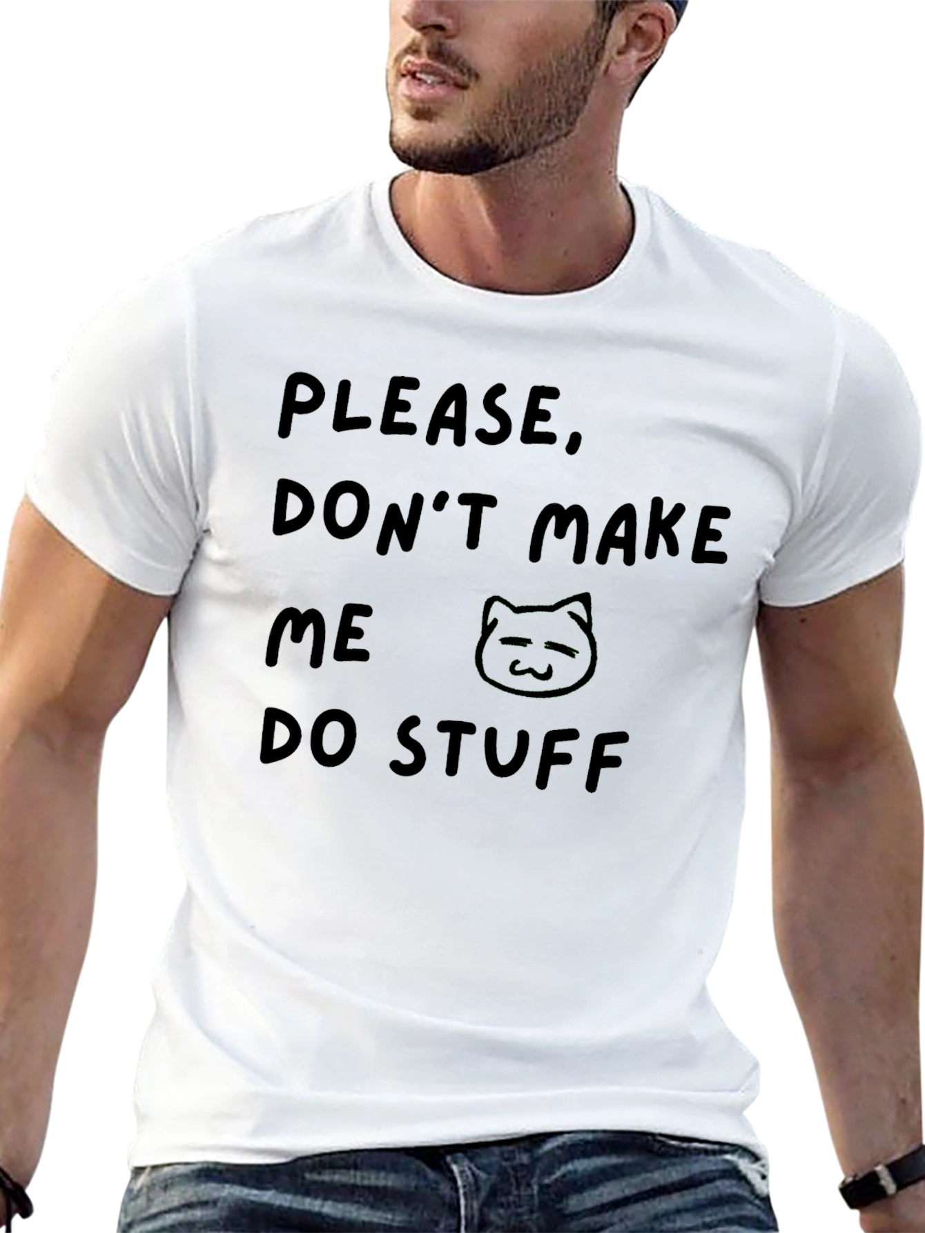 Black Funny Black T-Shirt - Please Don't Make Me Do Stuff Cat Tee view 13
