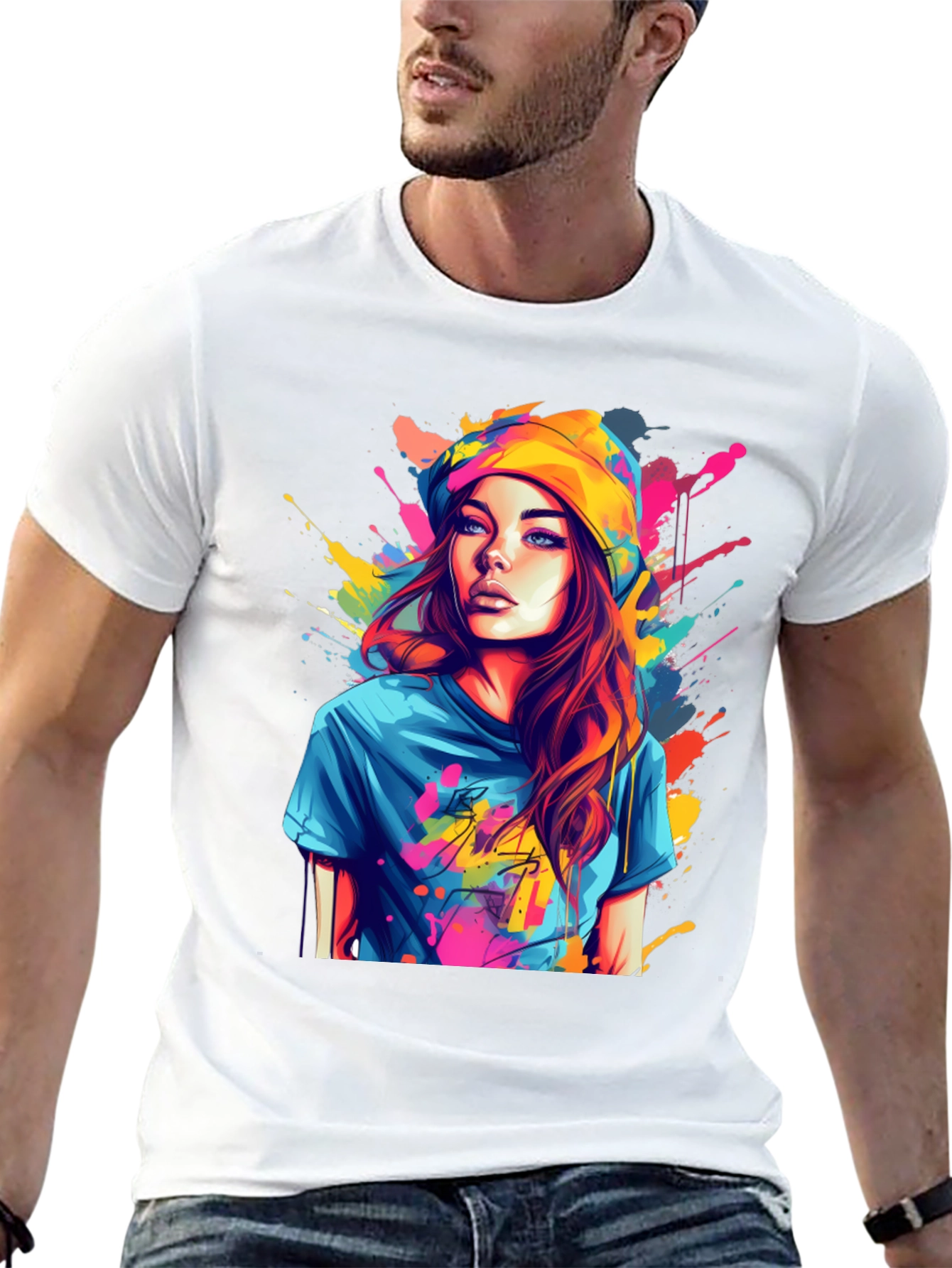 Black Colorful Art Girl T-Shirt view 13