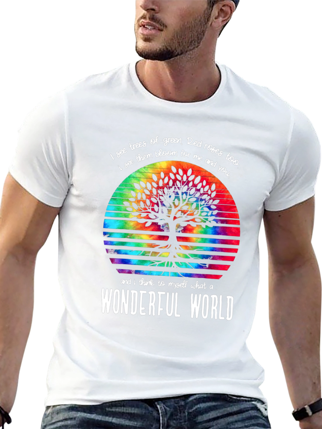 Black Wonderful World Tree Tie-Dye Graphic Tee view 13