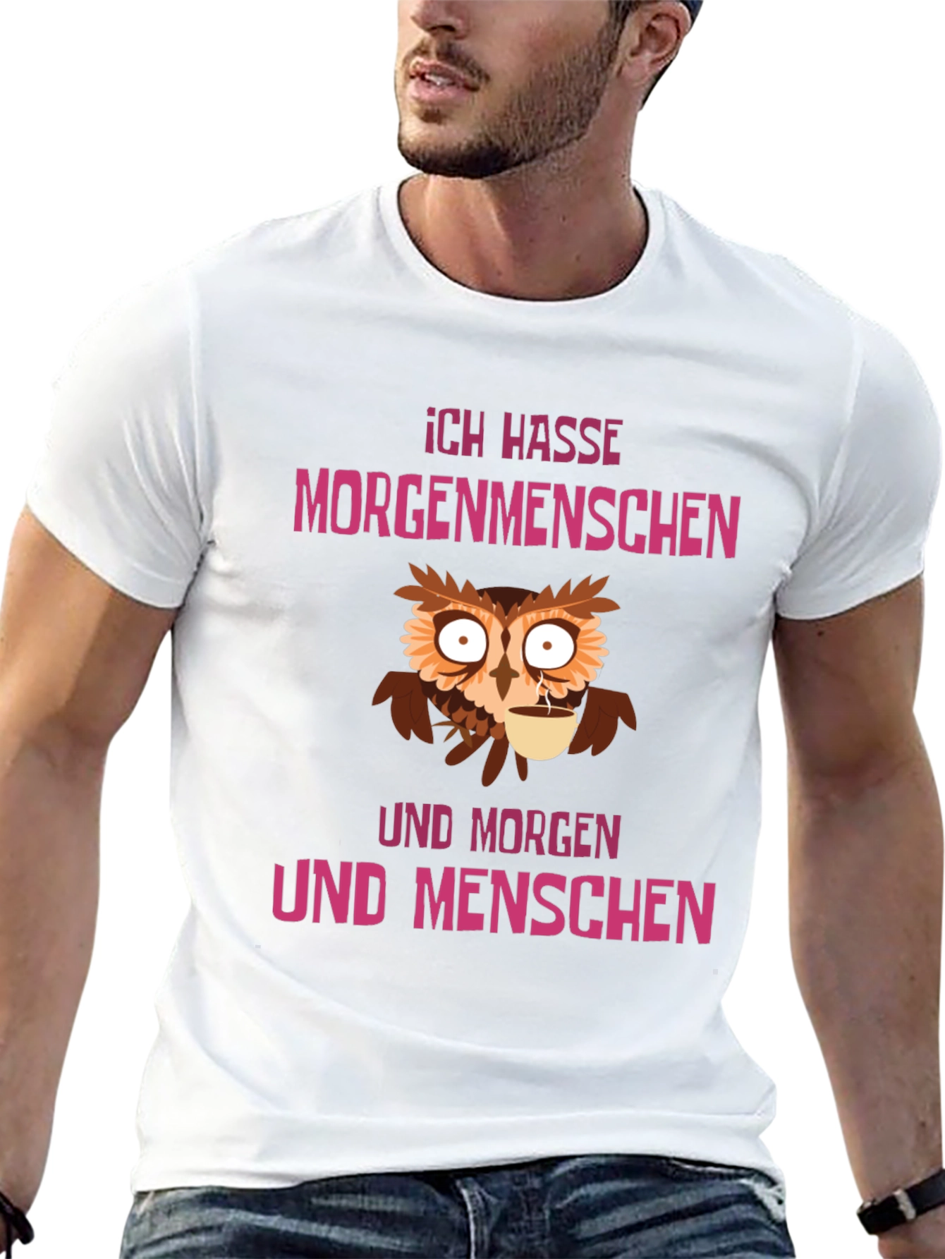 Black Ich Hasse Morgenmenschen Owl Graphic Tee view 13