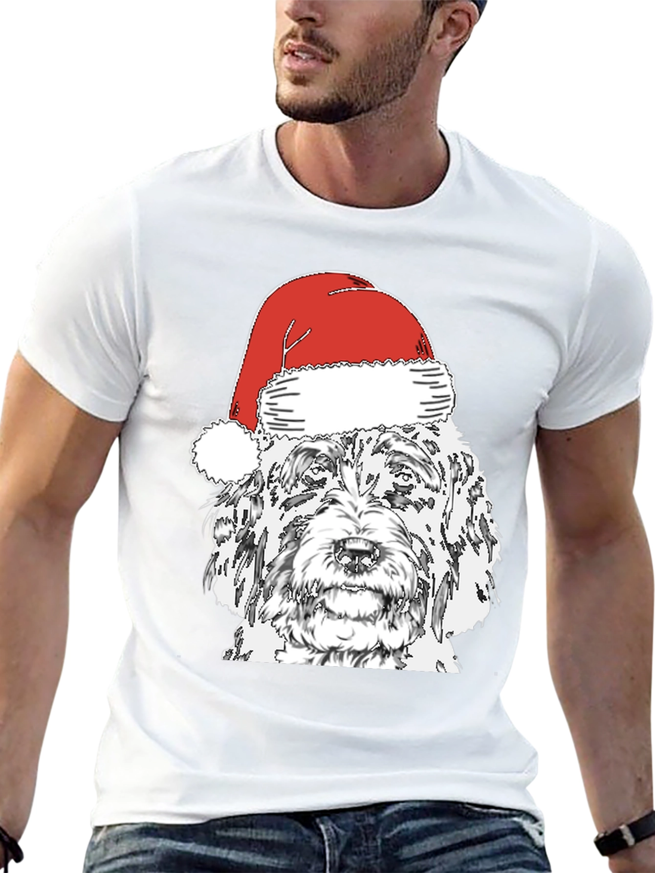 Black Dog With Santa Hat T-Shirt view 13