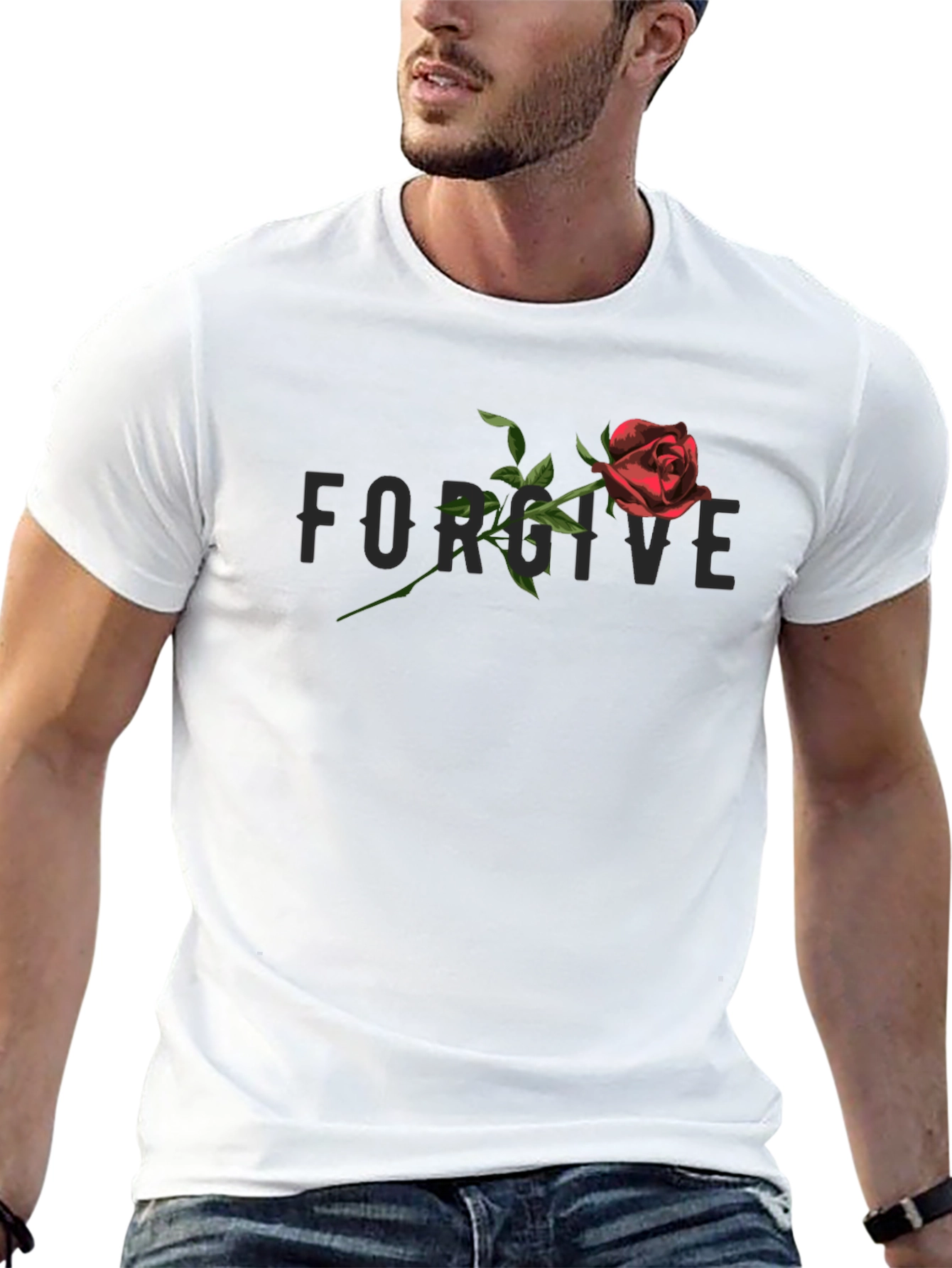 Black Forgive Rose Graphic Tee - Stylish Black Cotton T-Shirt view 13