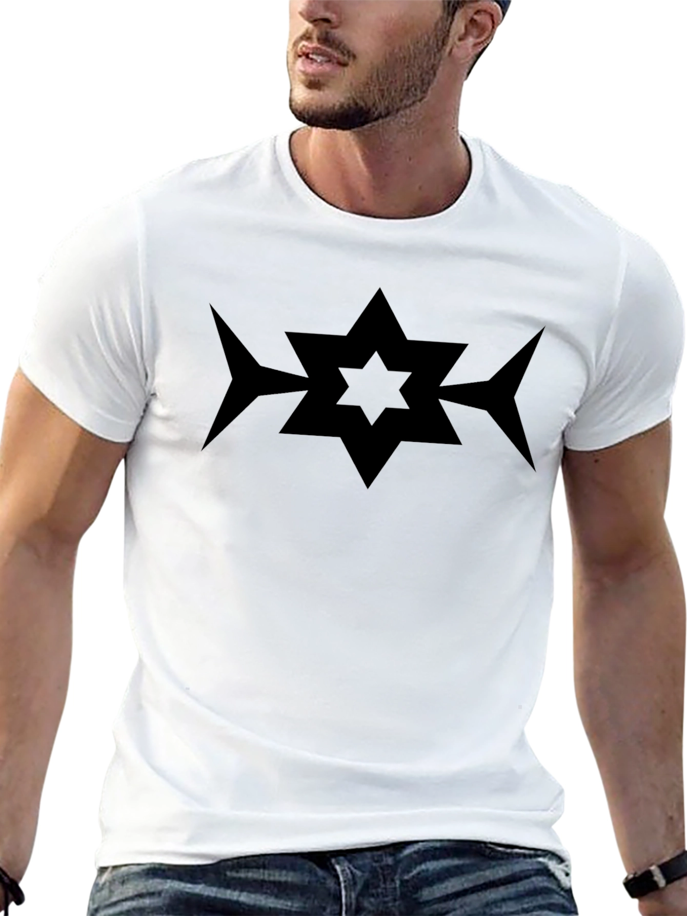 Black Geometric Star Graphic Black T-Shirt view 13