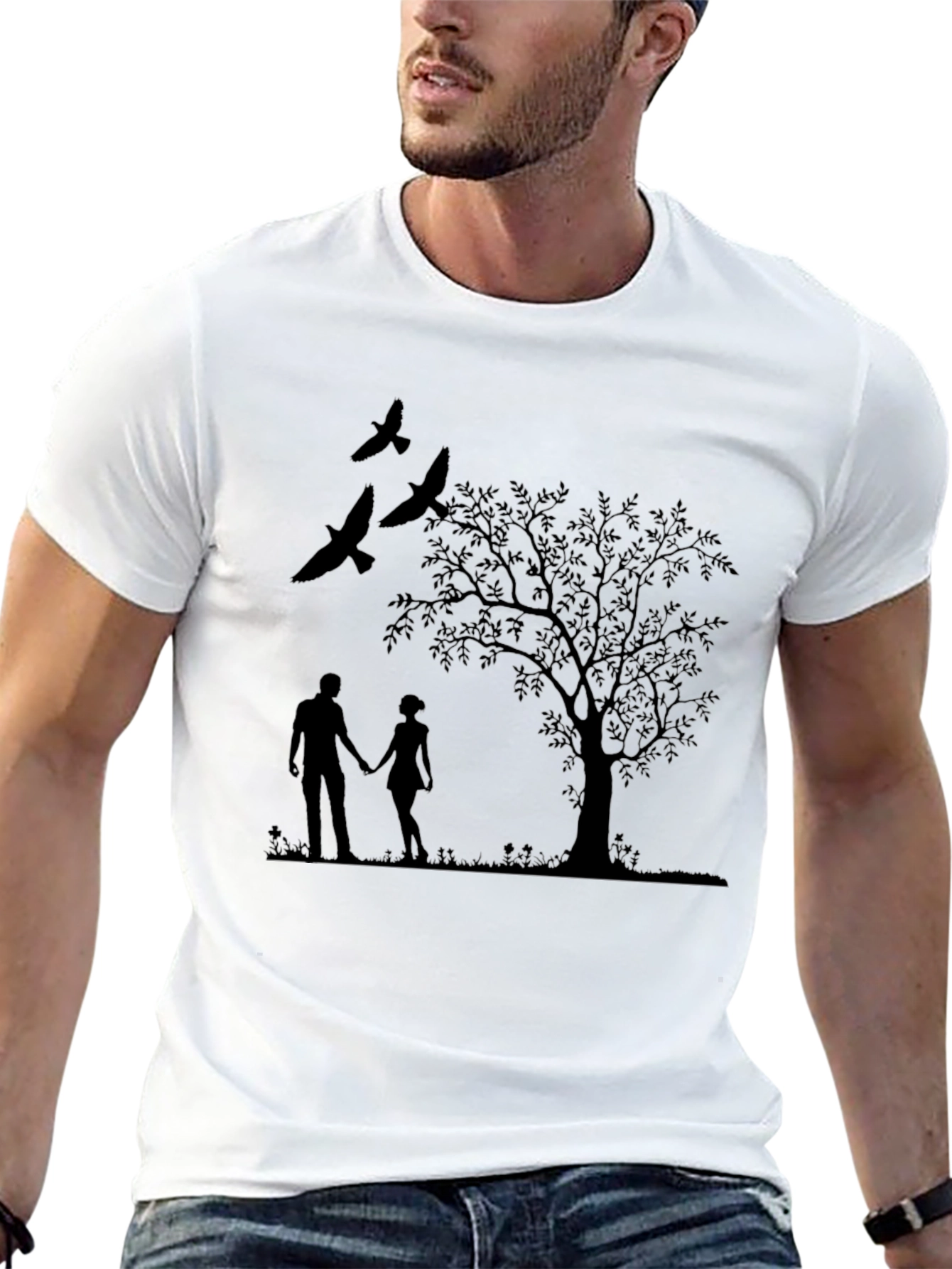 Black Silhouette Couple & Tree Black T-Shirt view 13