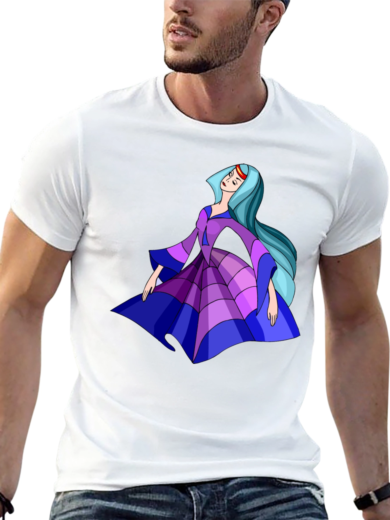 Cartoon Princess Graphic Tee - Black Cotton Casual Shirt - 13
