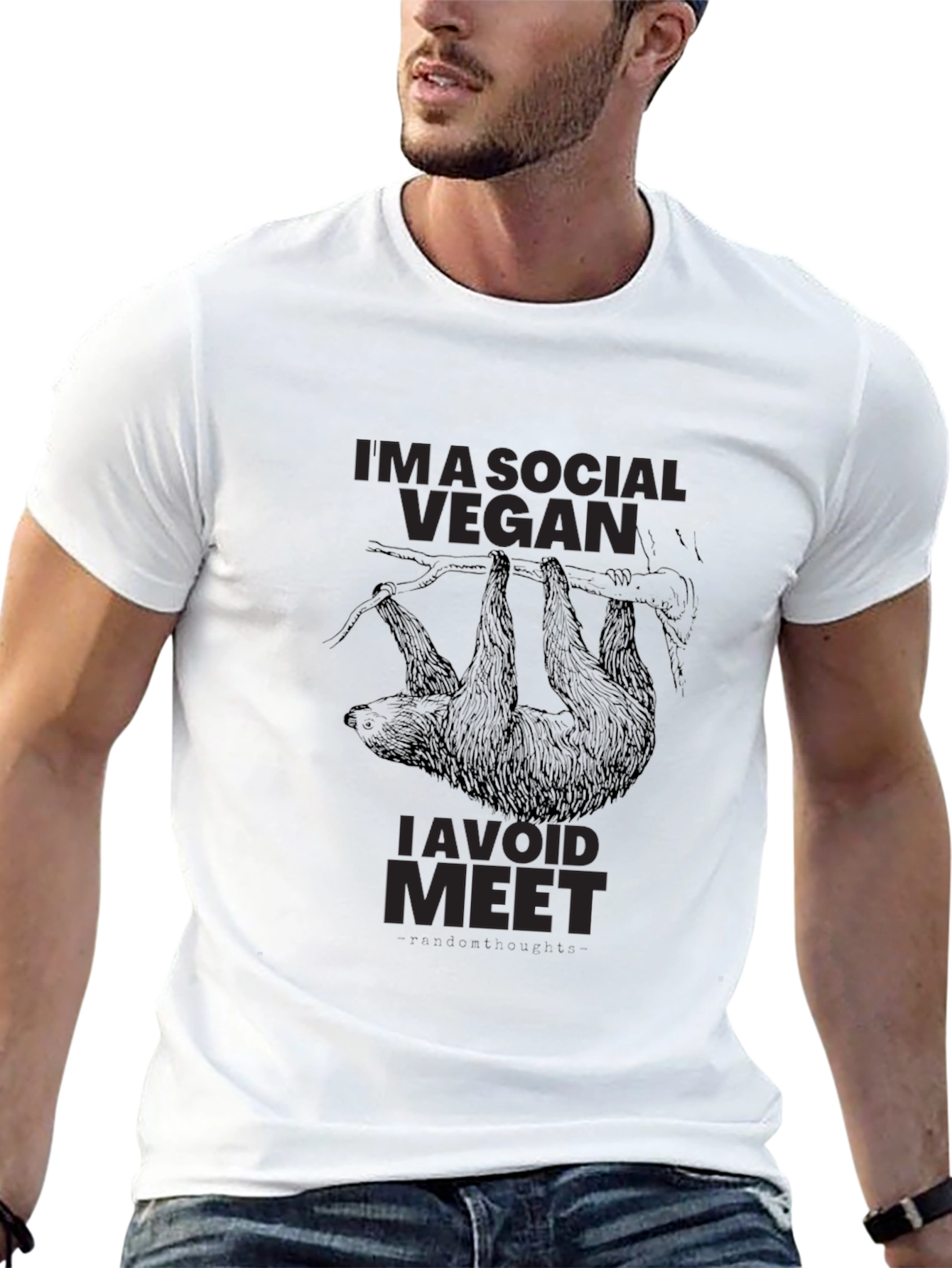 Black Social Vegan Sloth T-Shirt - Avoid Meet! view 13