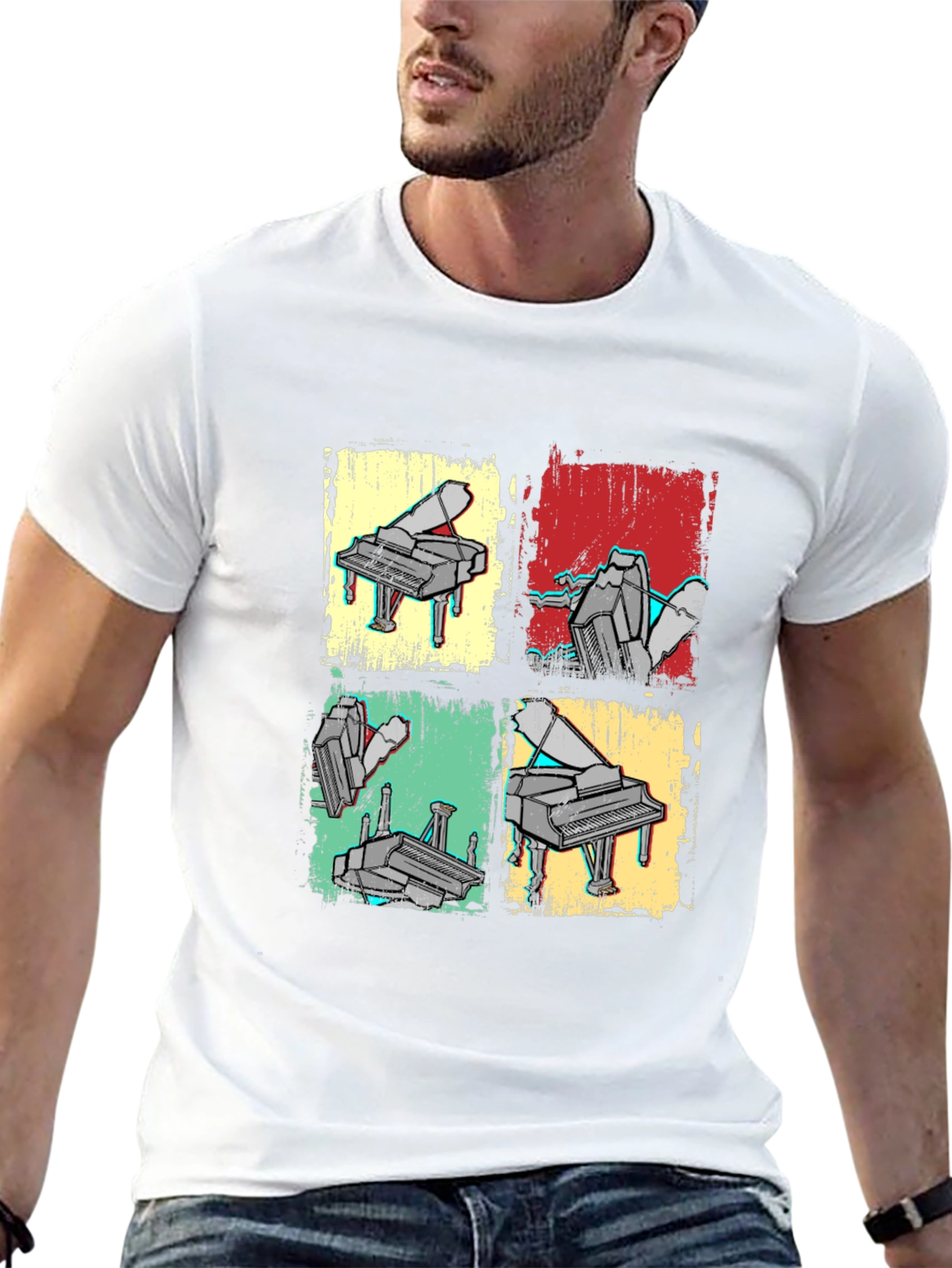 Black Retro Piano Art T-Shirt - Musical Graphic Tee view 13