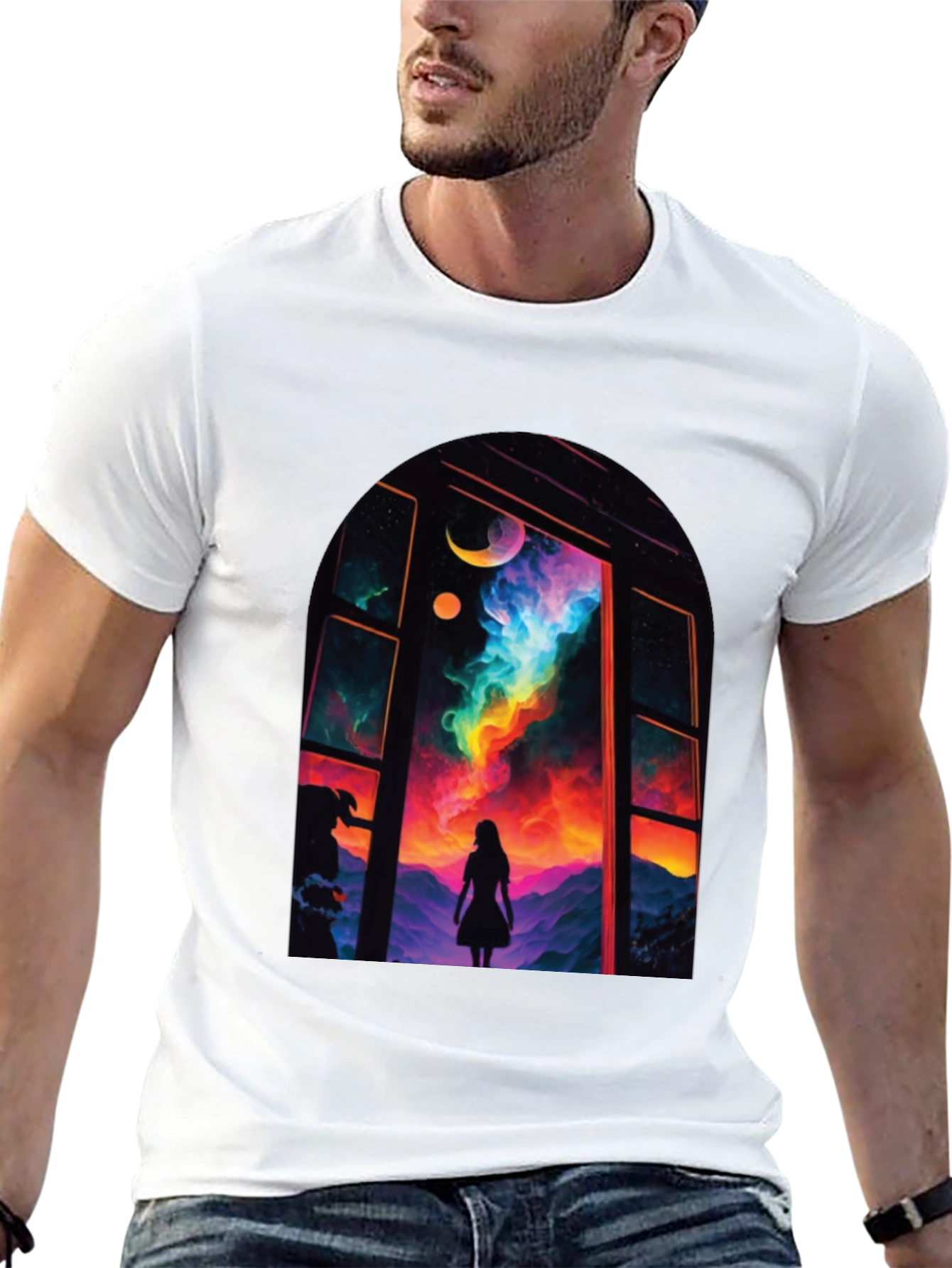 Black Cosmic Window Graphic Tee - Black Cotton Blend view 13