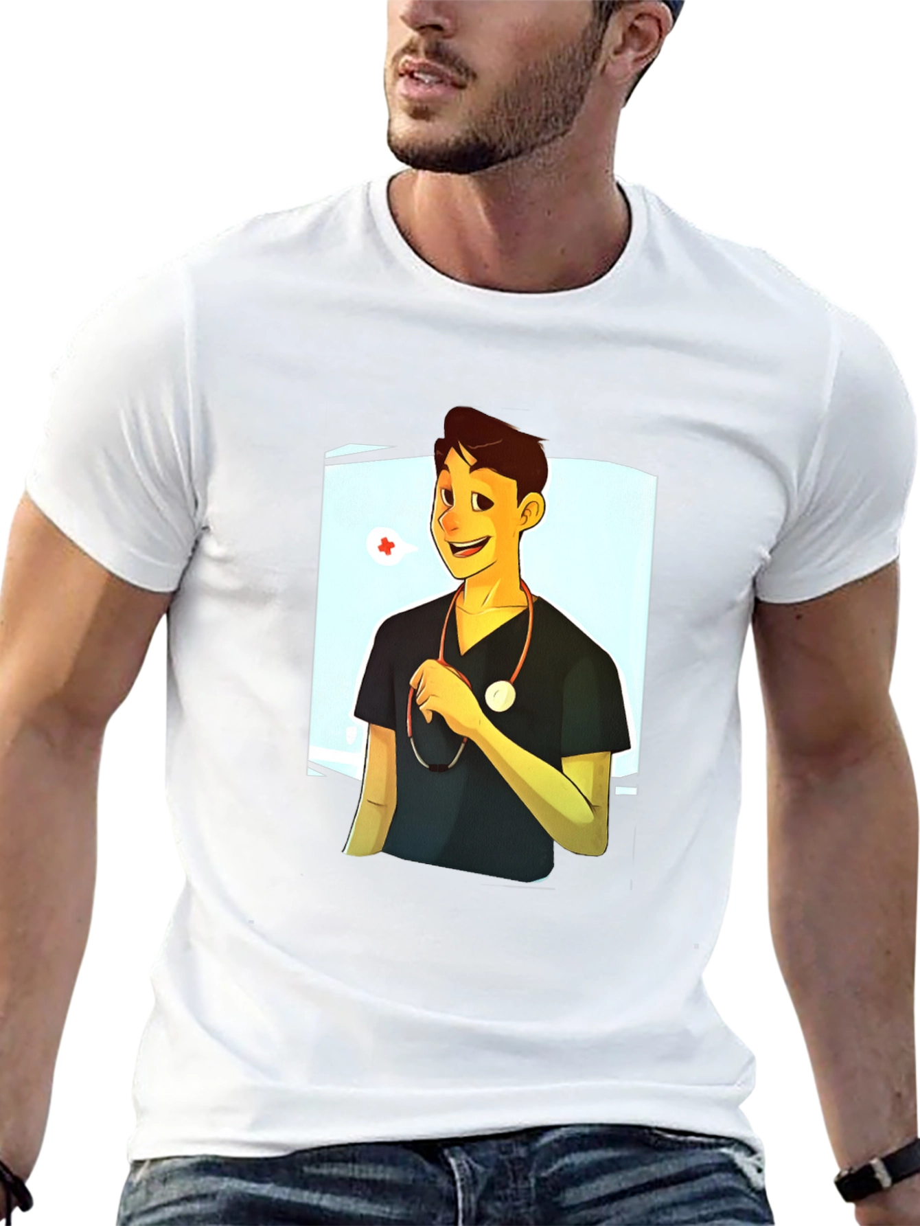 Black Cartoon Doctor Graphic Black T-Shirt view 13