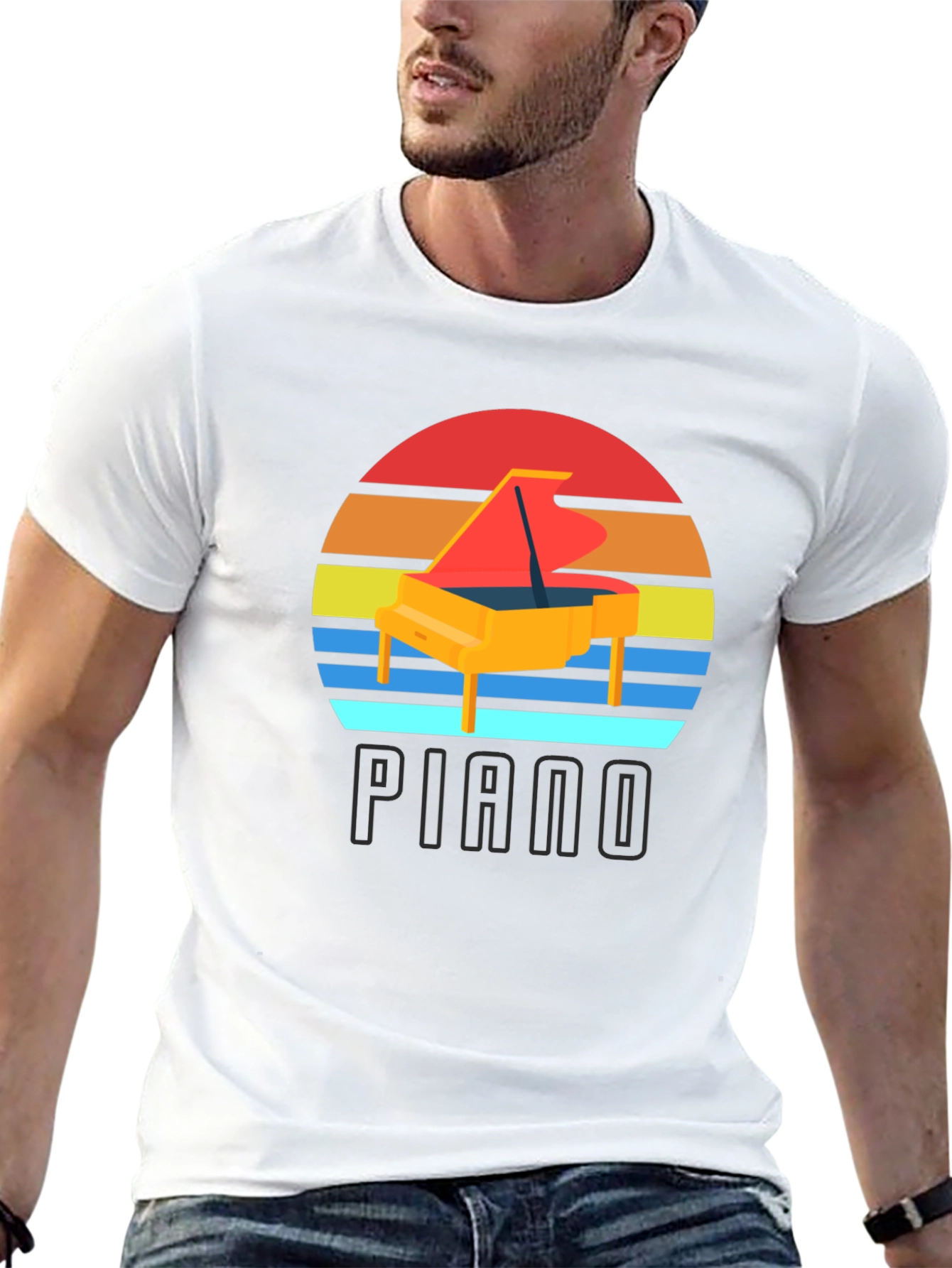 Black Piano Sunset Graphic T-Shirt view 13