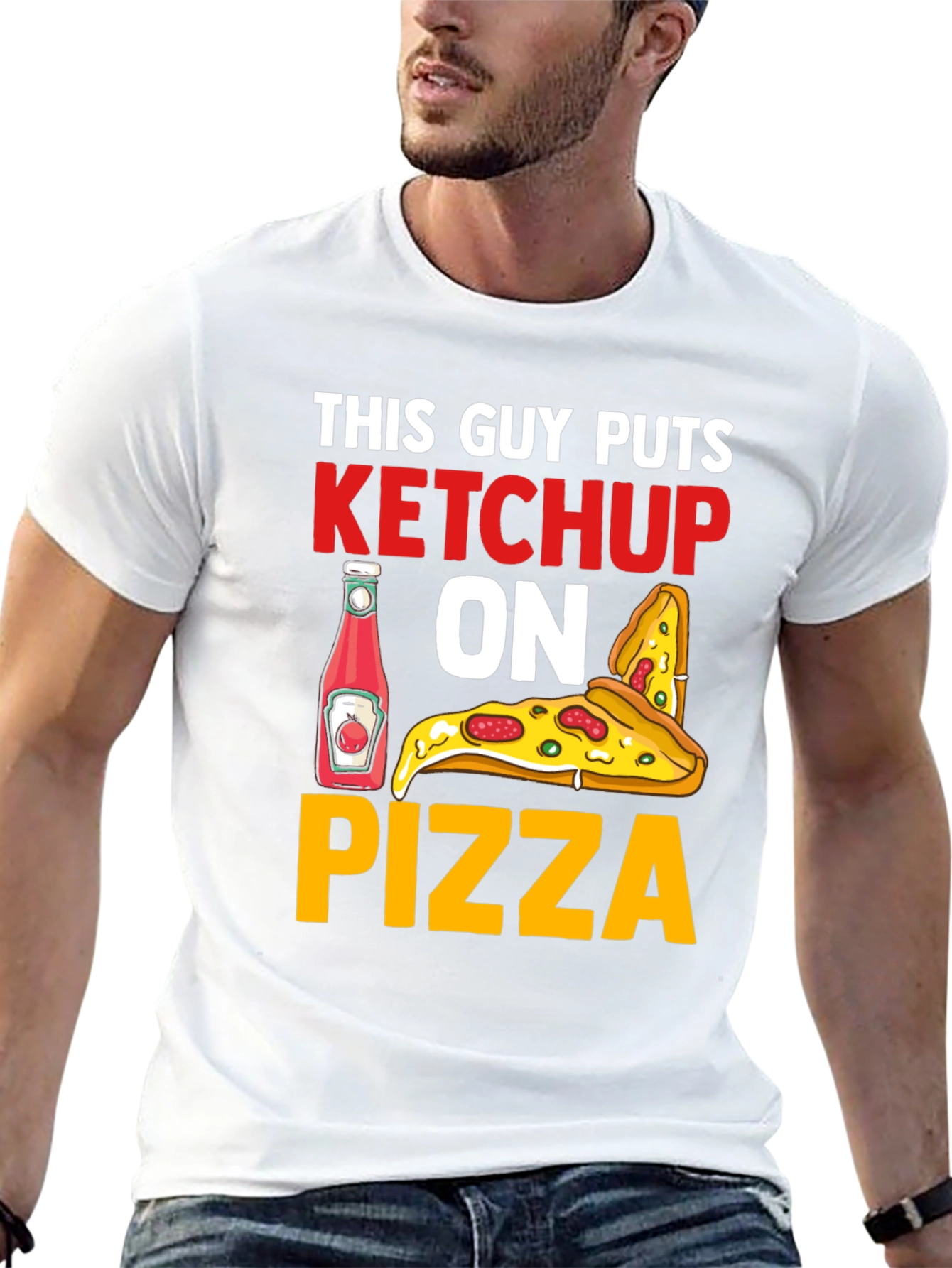 Black Ketchup on Pizza Graphic T-Shirt - Funny Foodie Tee view 13