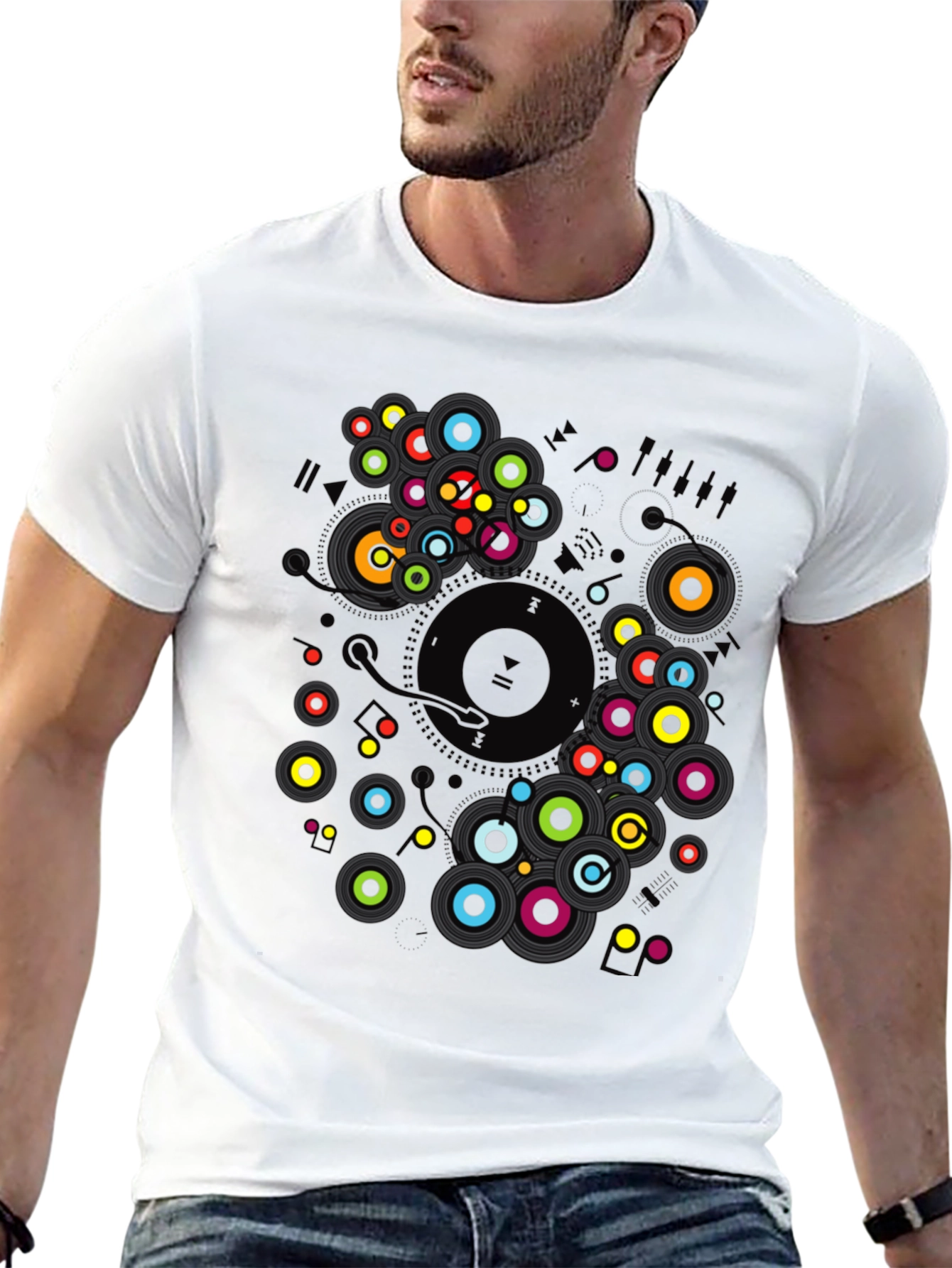 Black Retro Vinyl Record Graphic T-Shirt view 13