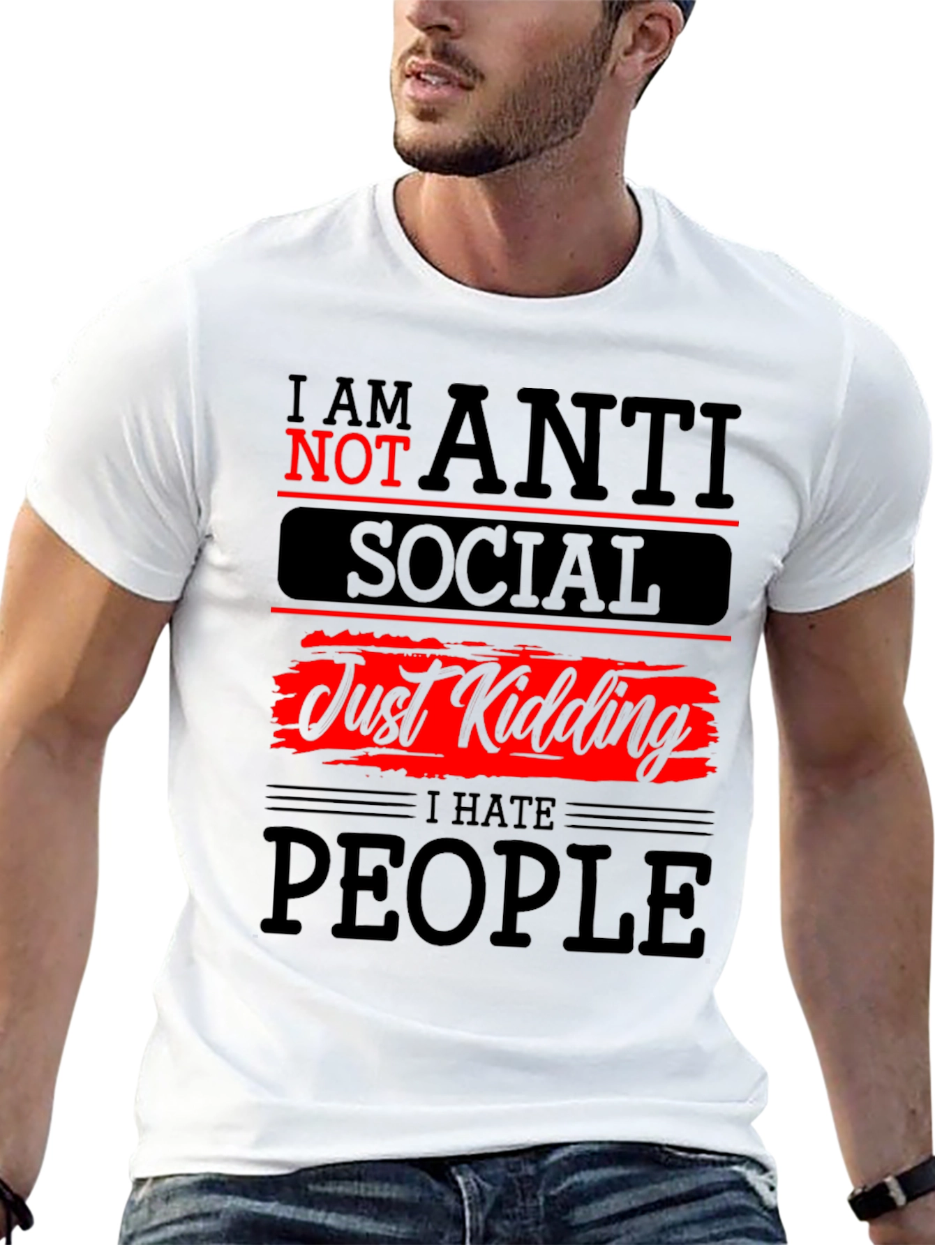Black Anti-Social Just Kidding Graphic T-Shirt view 13