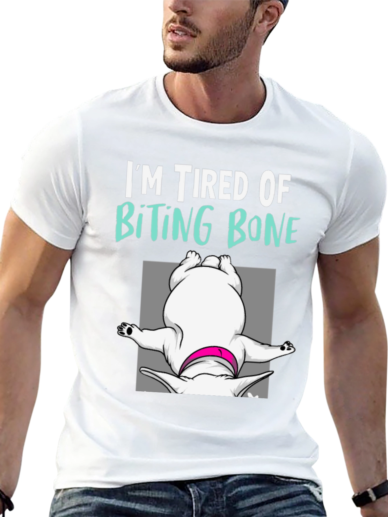 Black Tired of Biting Bone T-Shirt Funny Dog Graphic Tee view 13