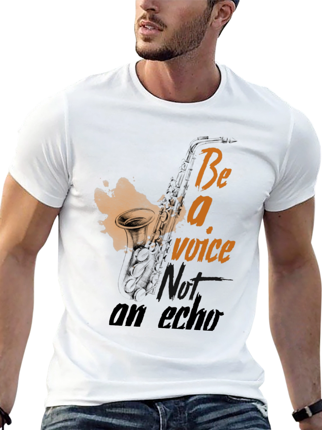 Black Saxophone 'Be a Voice' Graphic T-Shirt view 13