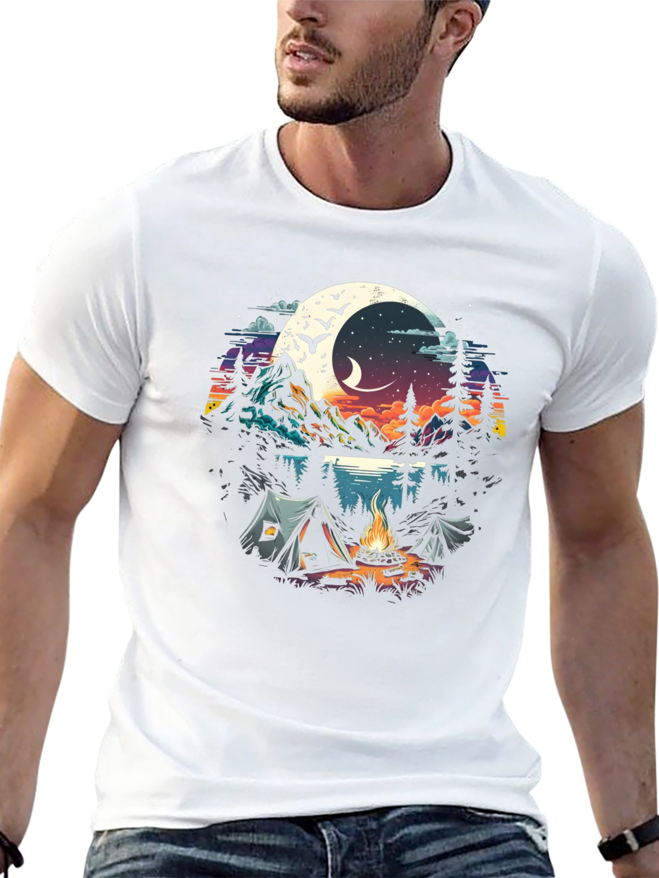 Black Camping Under the Moon Graphic Tee view 13