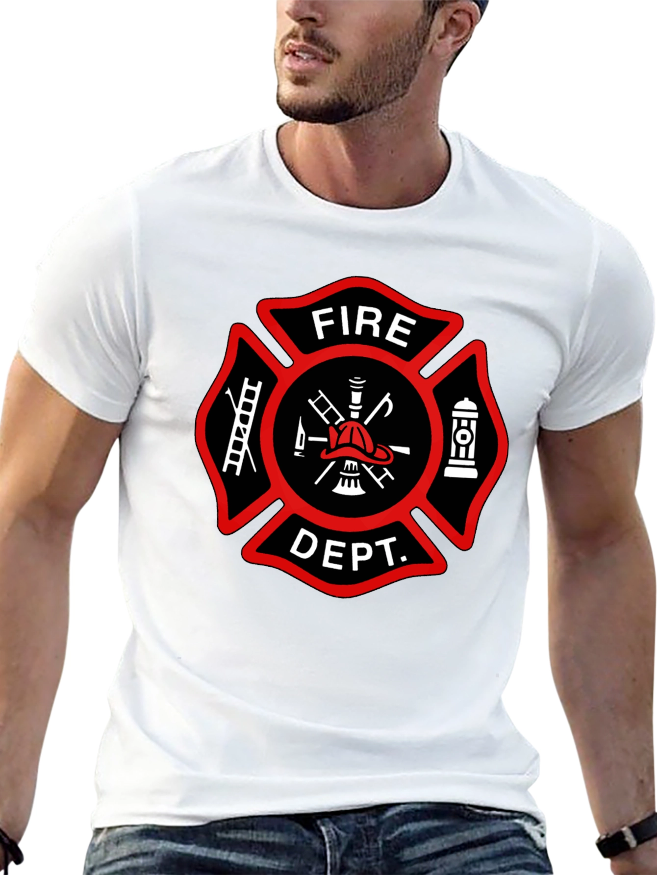 Black Fire Department T-Shirt, Maltese Cross Design view 13