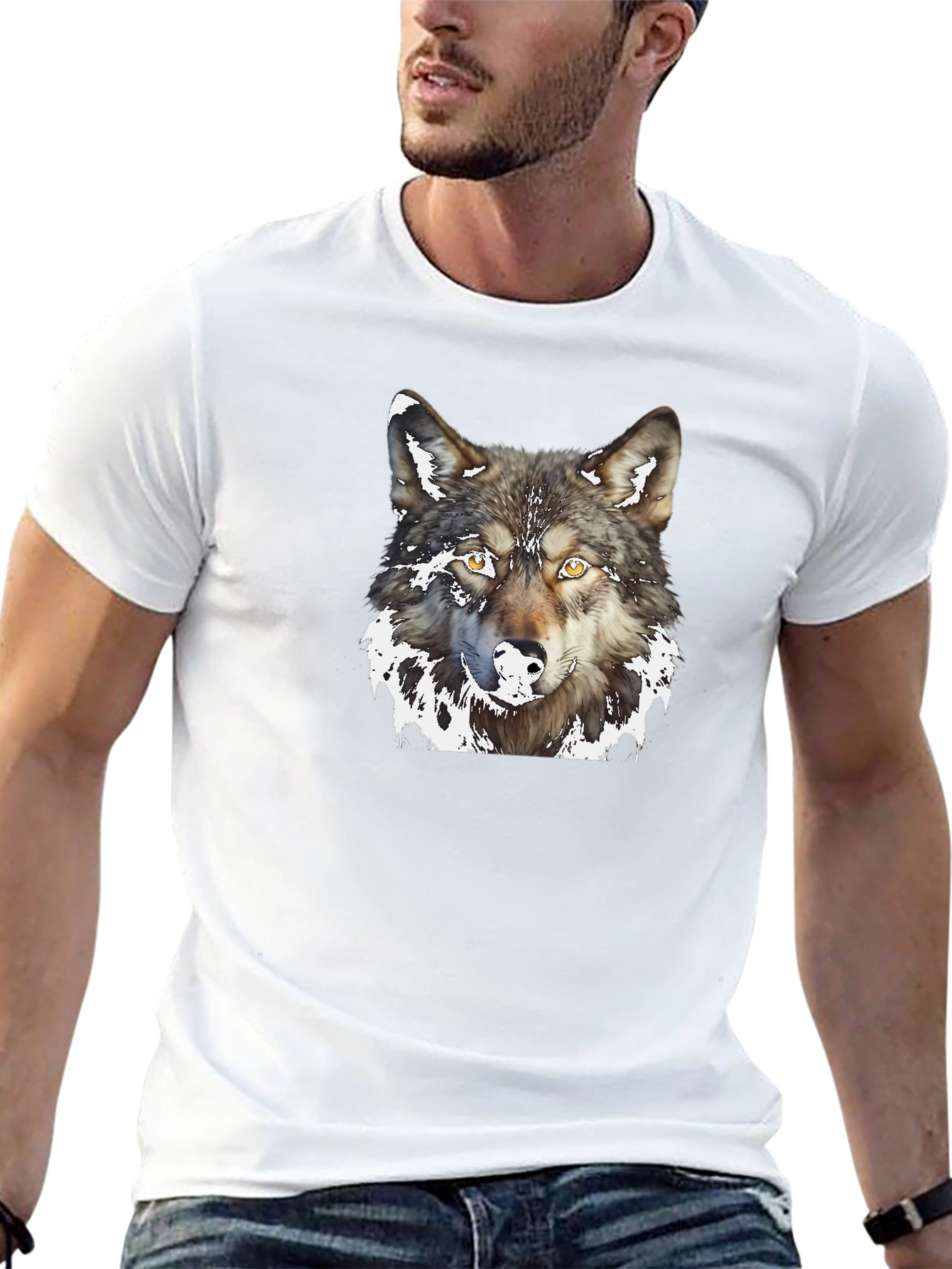 Black Wolf Graphic Print Black T-Shirt view 13