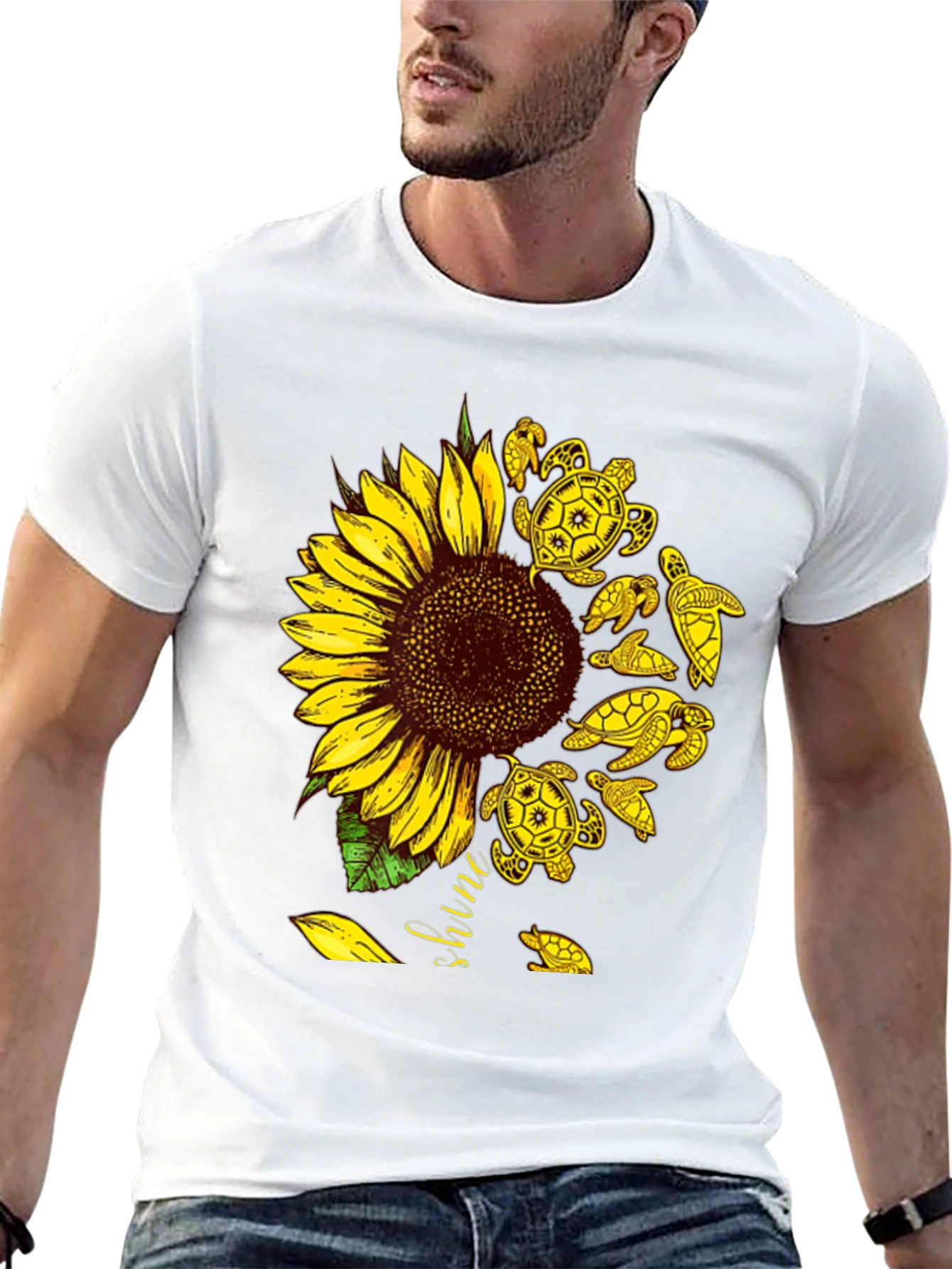 Black Sunflower Turtle Graphic Tee - Unisex view 13