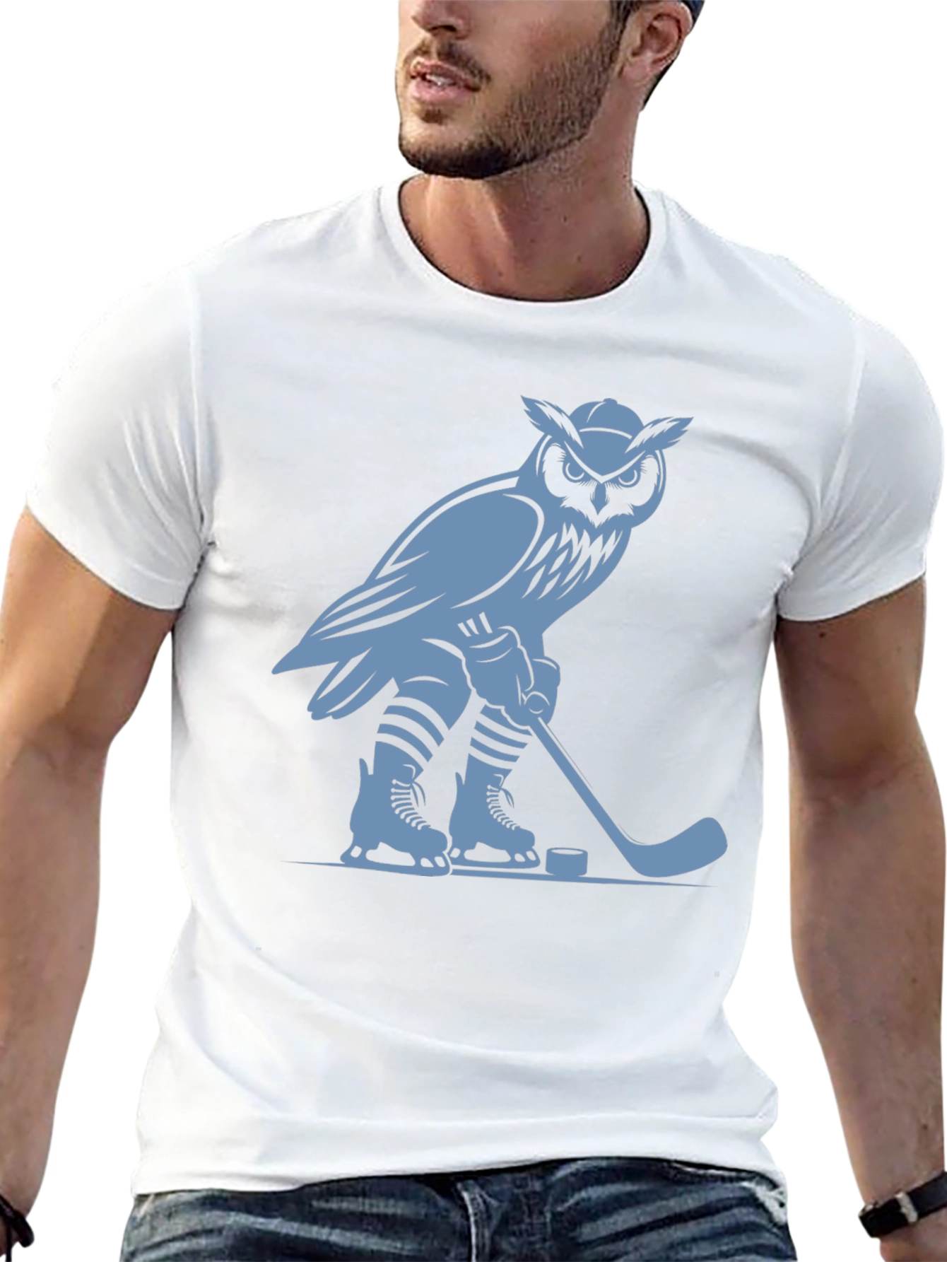 Black Owl Hockey Player Graphic T-Shirt view 13