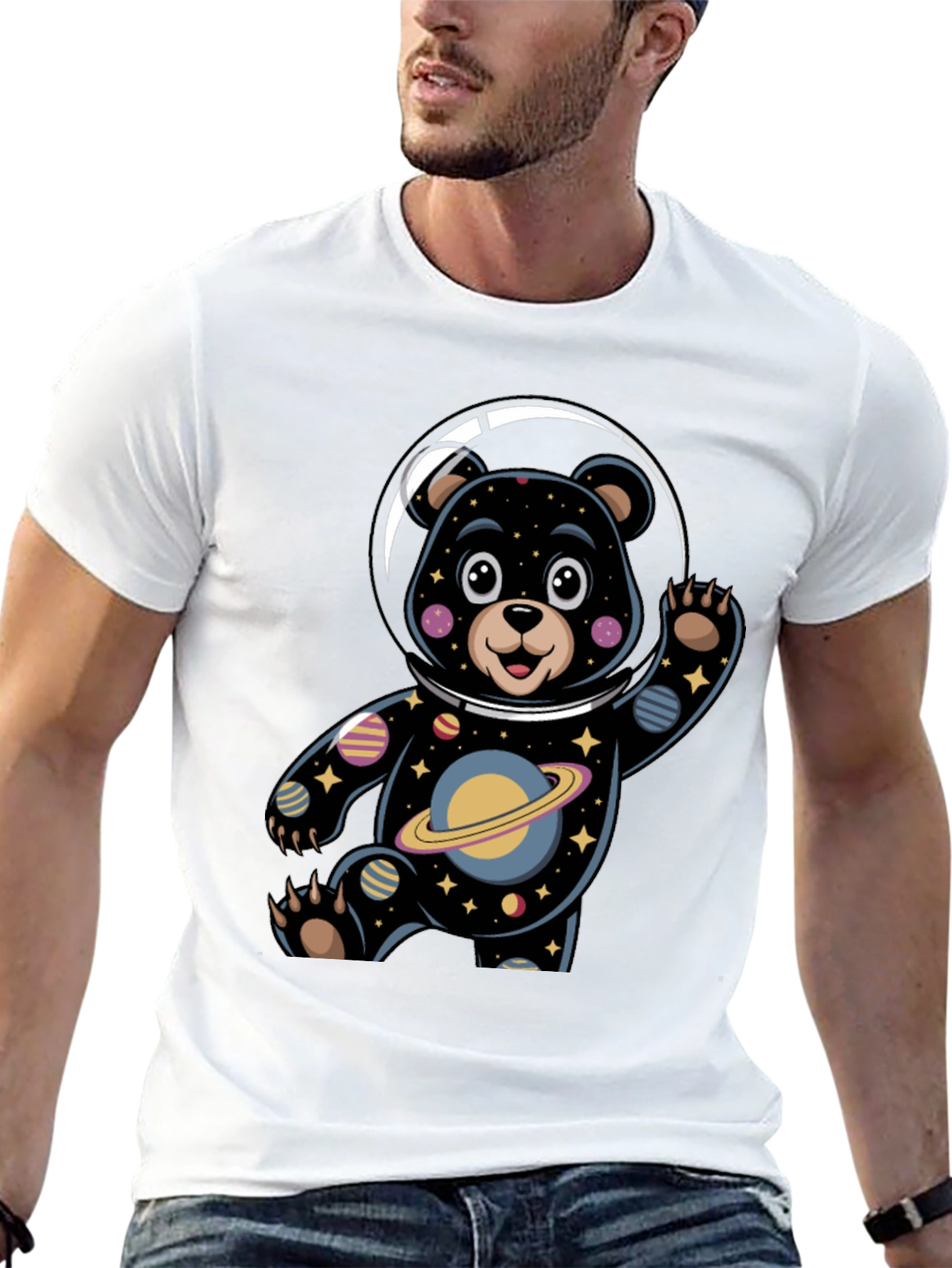 Black Cosmic Bear Astronaut Graphic Tee view 13