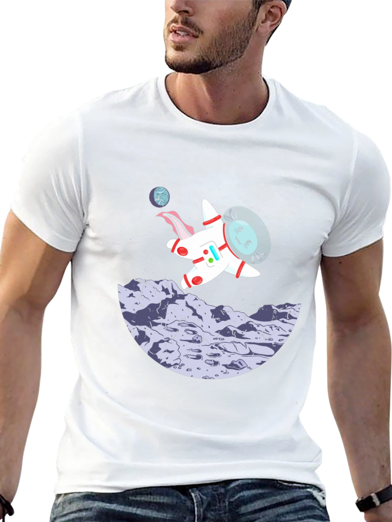 Black Astronaut Cartoon Graphic Black T-Shirt view 13