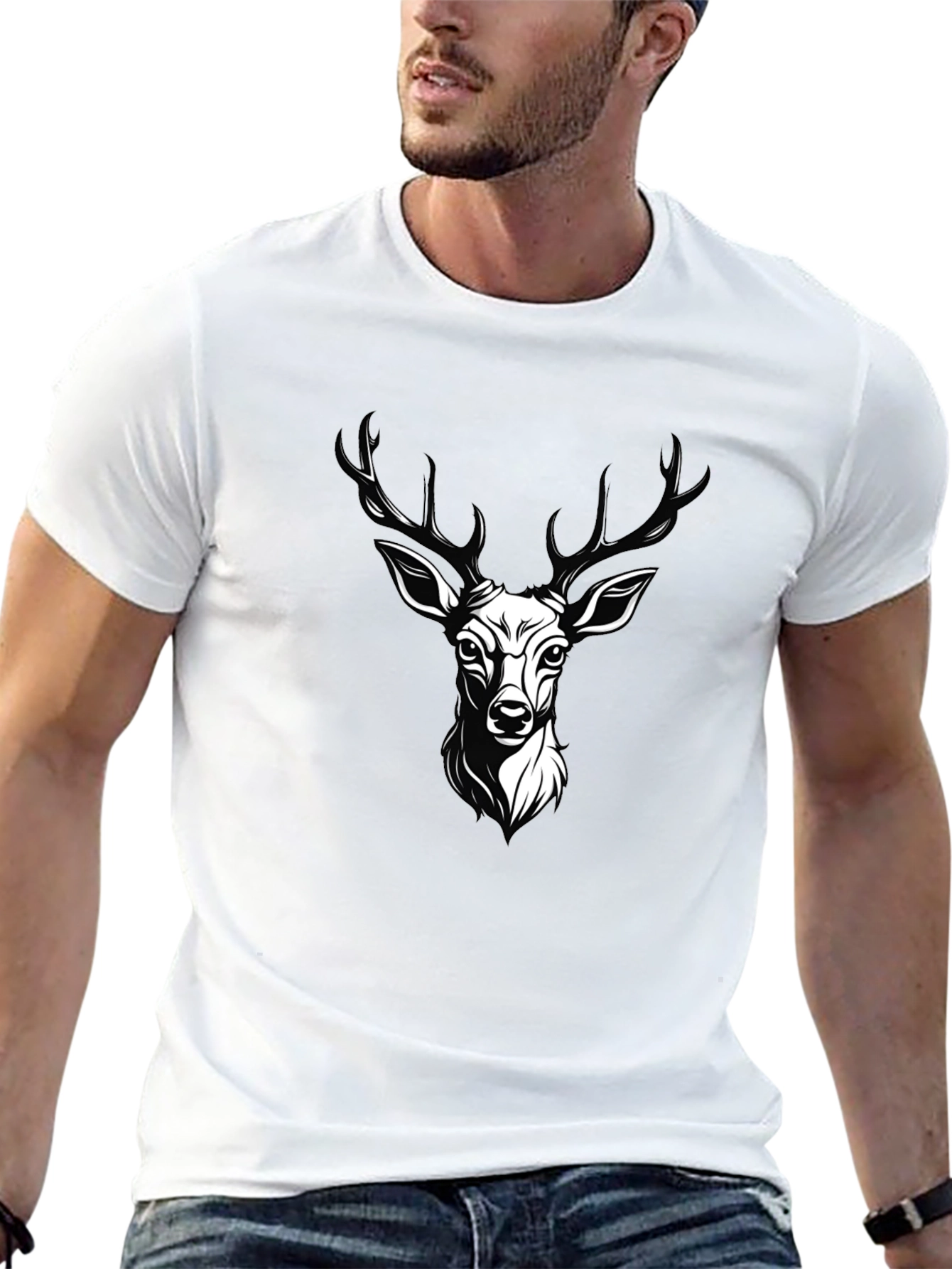 Black Men's Black Deer Graphic T-Shirt view 13