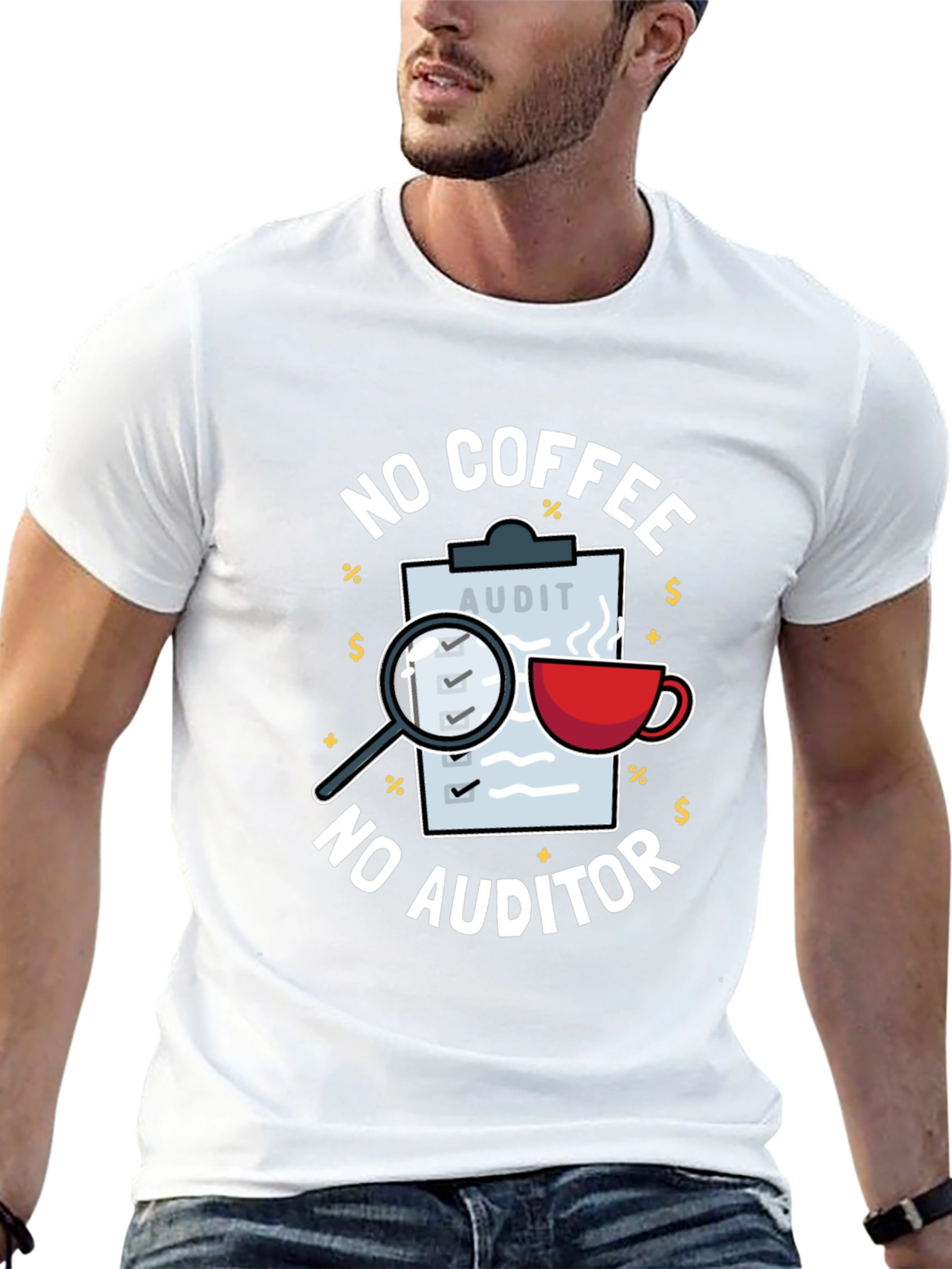 Black No Coffee, No Auditor Funny Graphic T-Shirt view 13