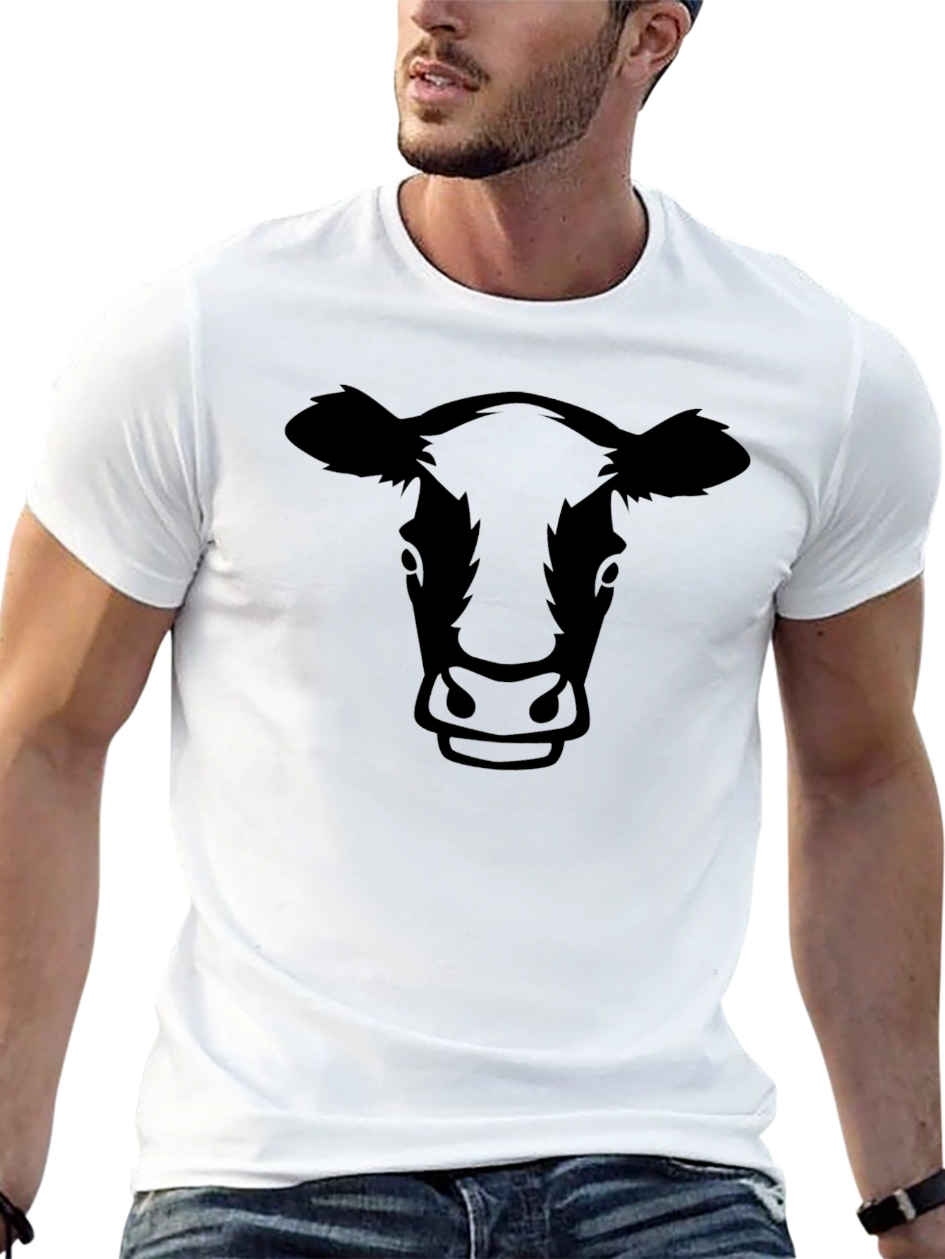 Black Cow Face Graphic T-Shirt - Black Unisex Tee view 13