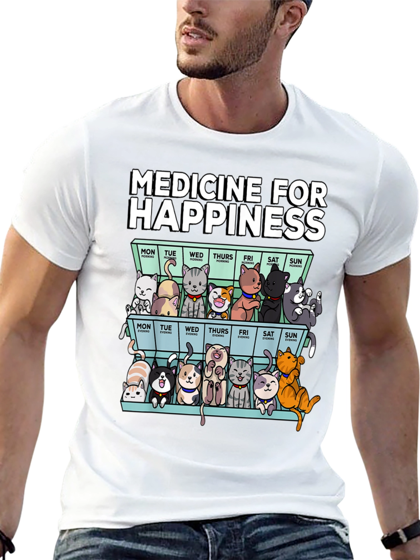 Black Medicine for Happiness Cat Pill Box Black T-Shirt view 13