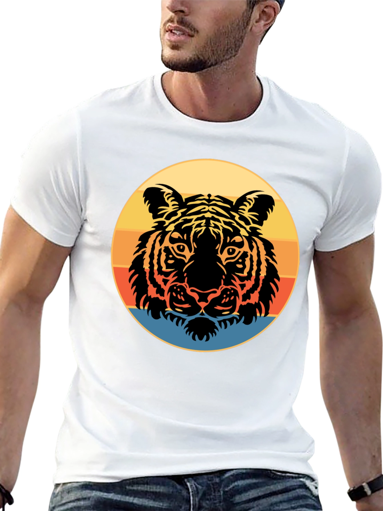 Black Retro Tiger Graphic Tee - Stylish Men's Black T-Shirt view 13