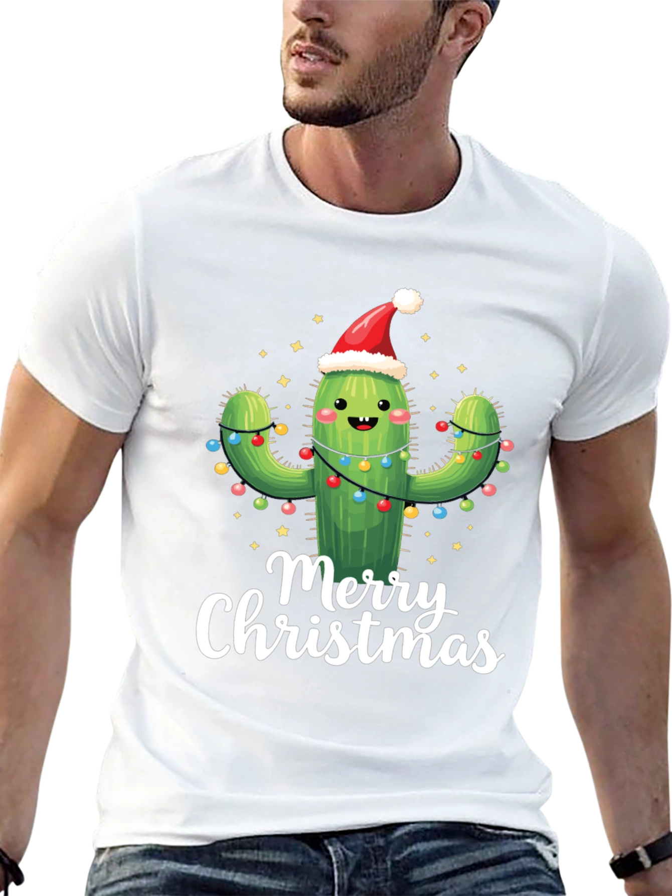 Black Merry Christmas Cactus T-Shirt view 13