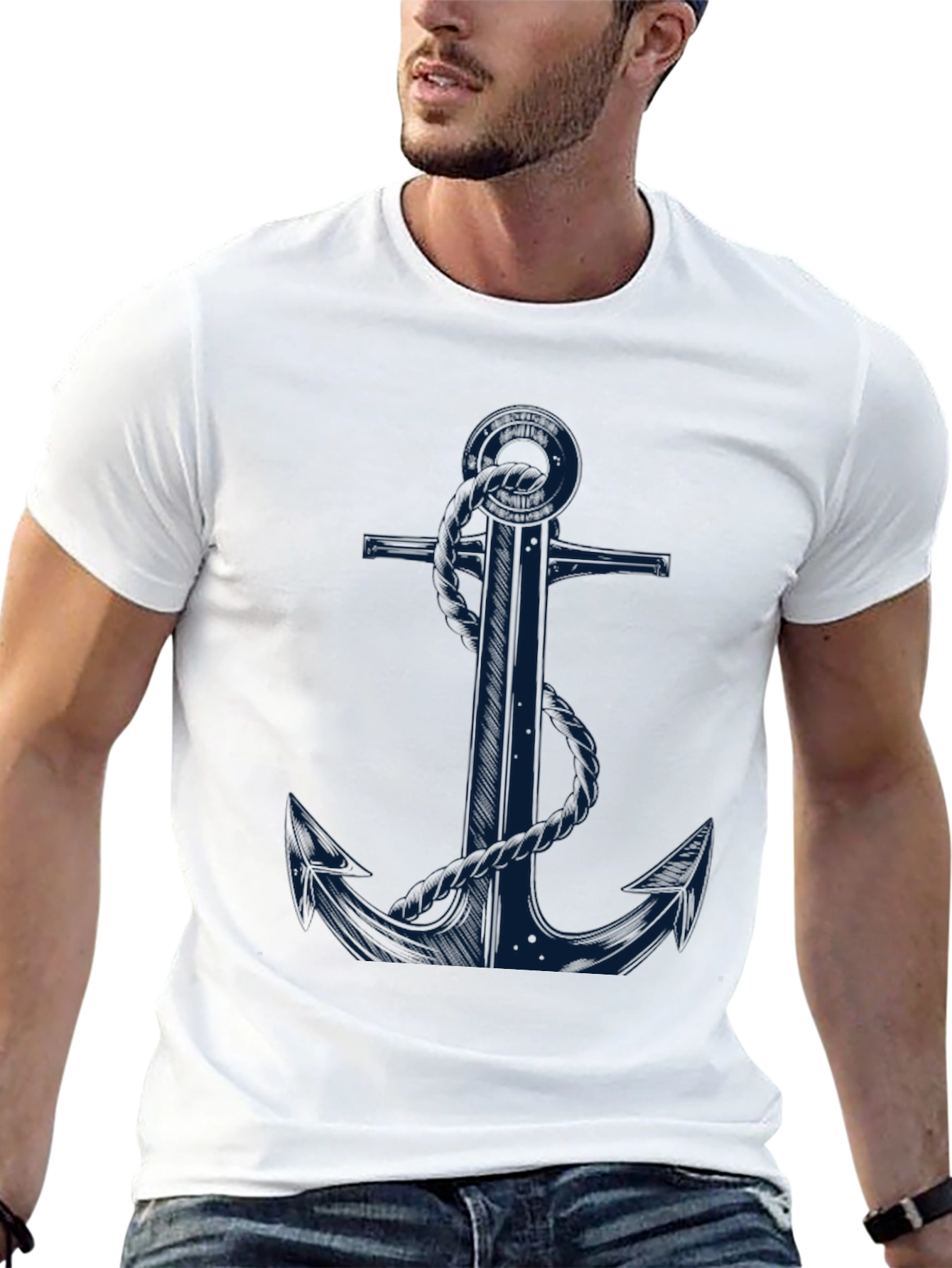 Black Nautical Anchor Graphic Tee - Black Cotton Blend view 13