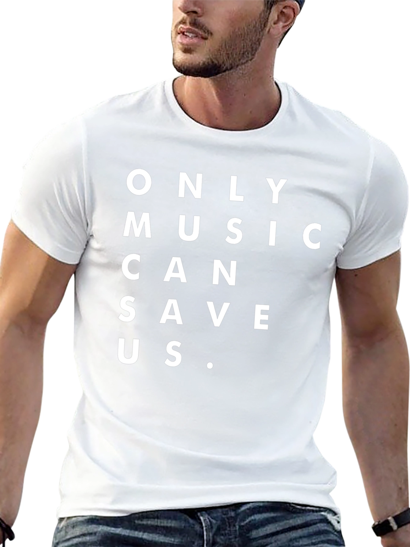 Black Only Music Can Save Us T-Shirt - Black Cotton Tee view 13
