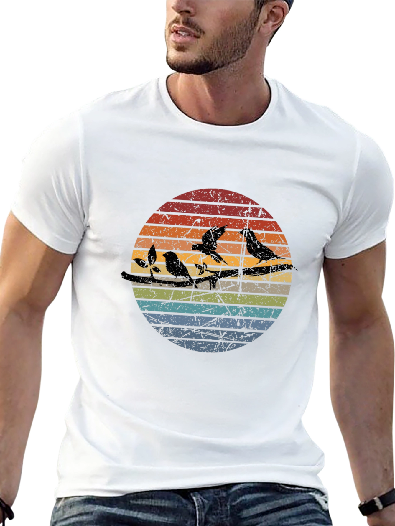 Black Retro Birds on a Wire Graphic Tee - Black view 13