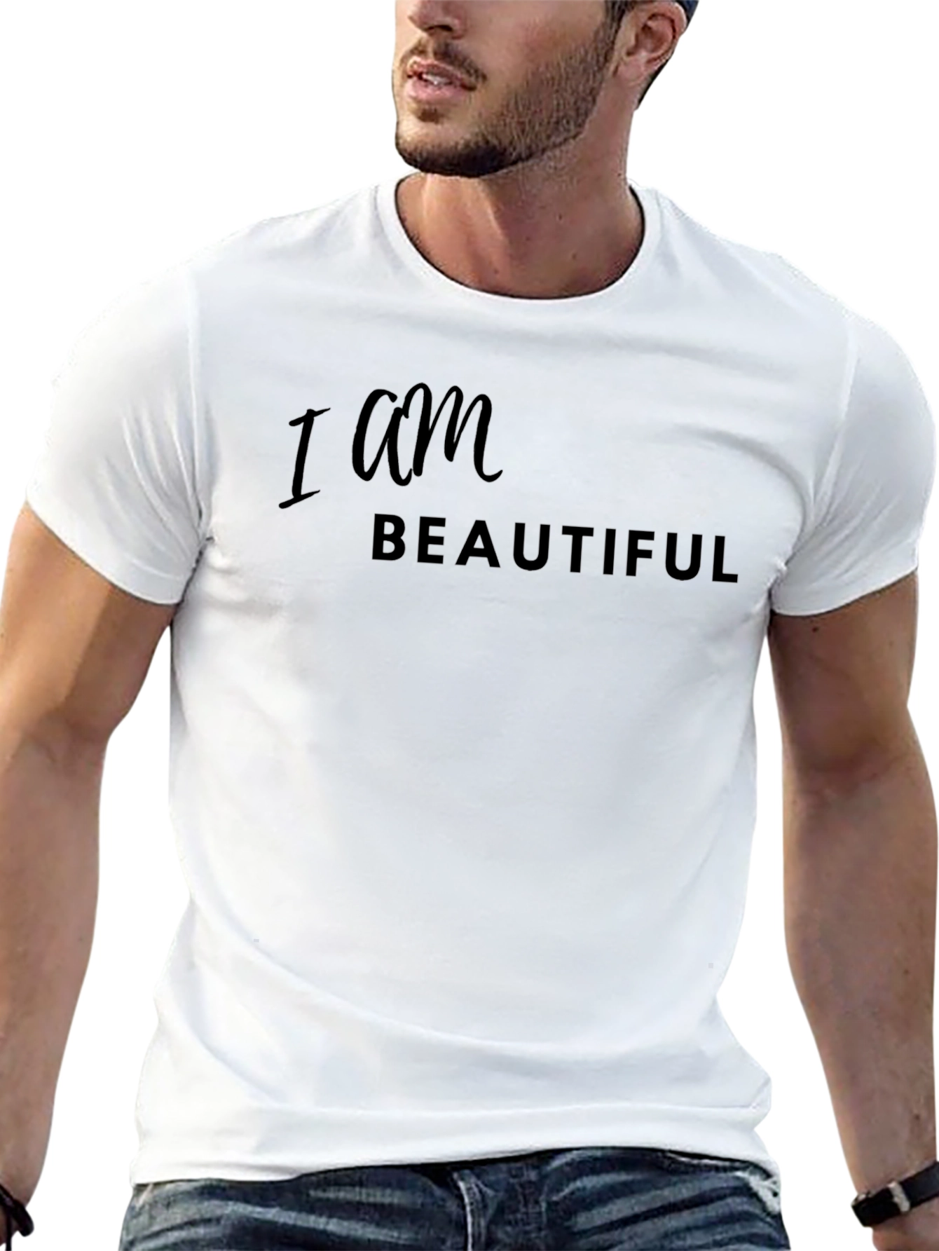 I Am Beautiful Black Graphic Tee - Trendy Statement Shirt - 13