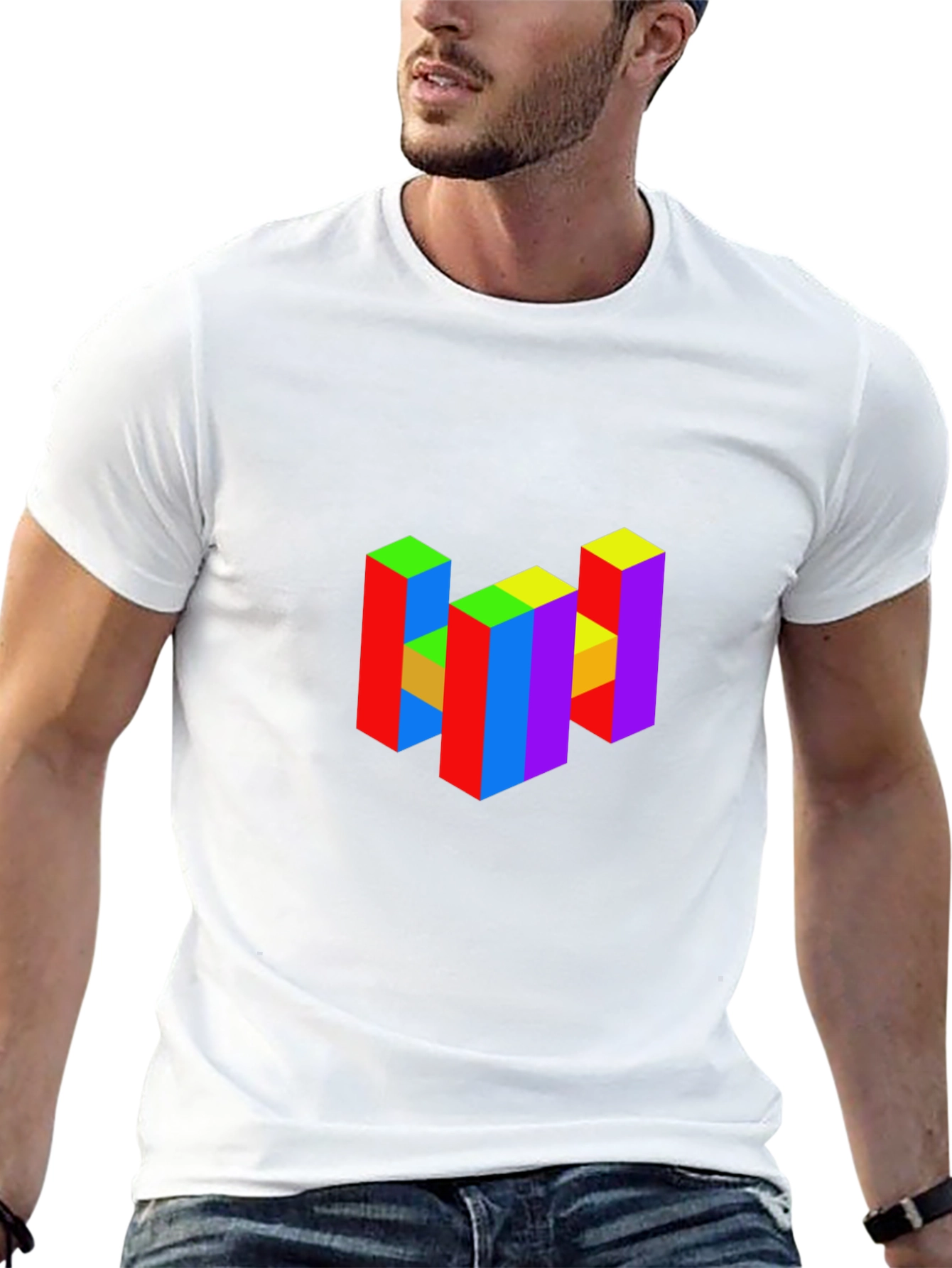 Black Colorful 3D Block Graphic T-Shirt view 13