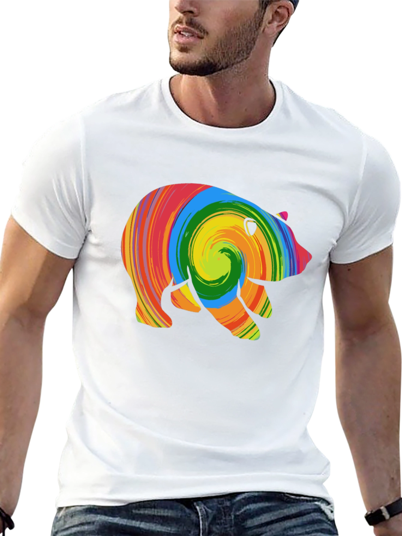 Black Colorful Swirl Bear Graphic T-Shirt view 13