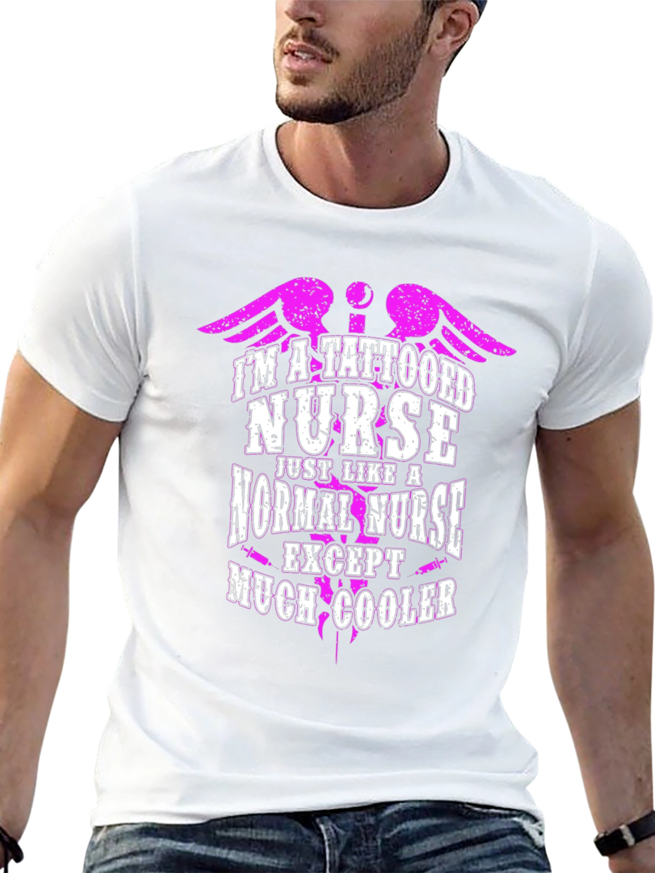Black Tattooed Nurse Novelty Graphic T-Shirt view 13