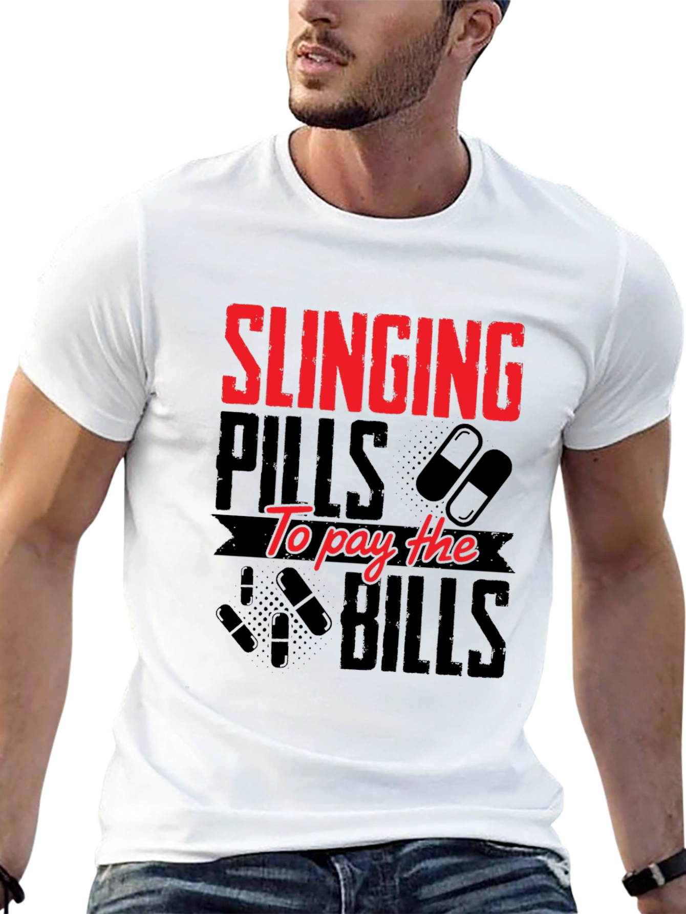 Black Slinging Pills to Pay Bills Graphic T-Shirt view 13