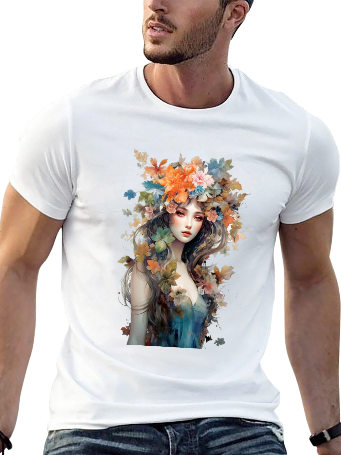 Black Floral Goddess Graphic Tee - Black Cotton view 13