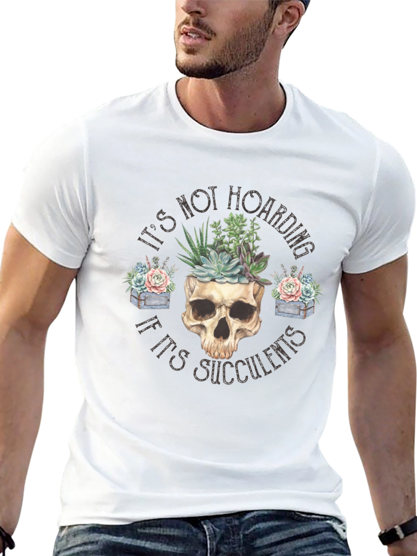 Black Succulent Skull T-Shirt - Funny Plant Lover Tee view 13