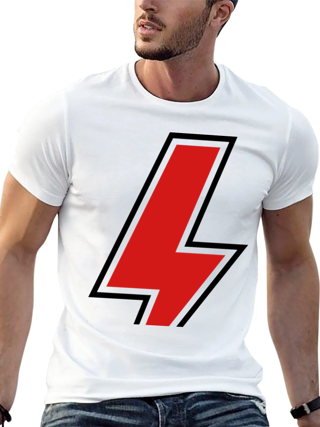 Black Black T-Shirt with Red Lightning Bolt Design view 13