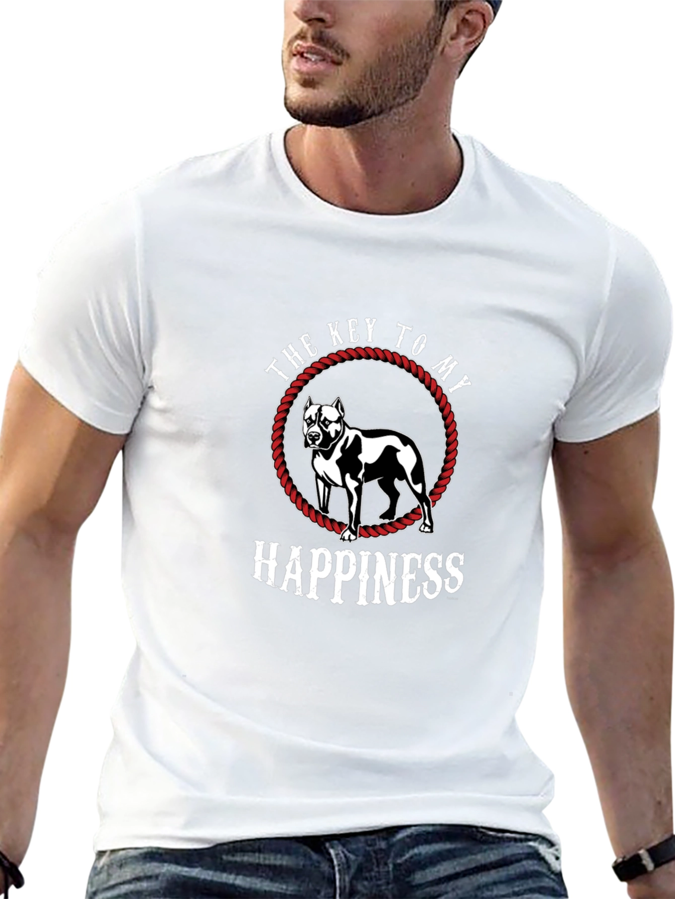 Black Pitbull Happiness Graphic Tee - Men's Black T-Shirt view 13