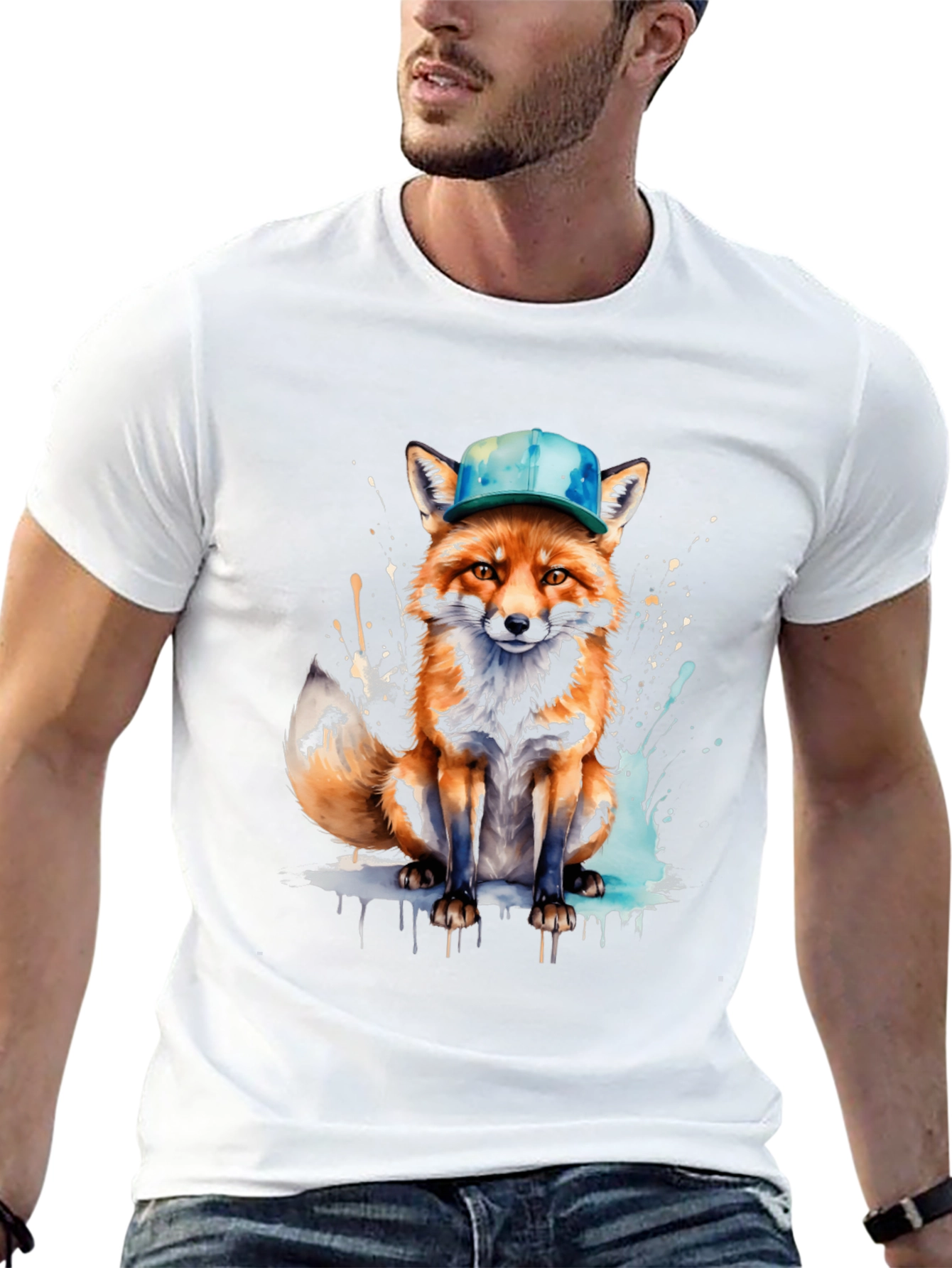 Black Fox with Hat Graphic Tee - Unique Design view 13