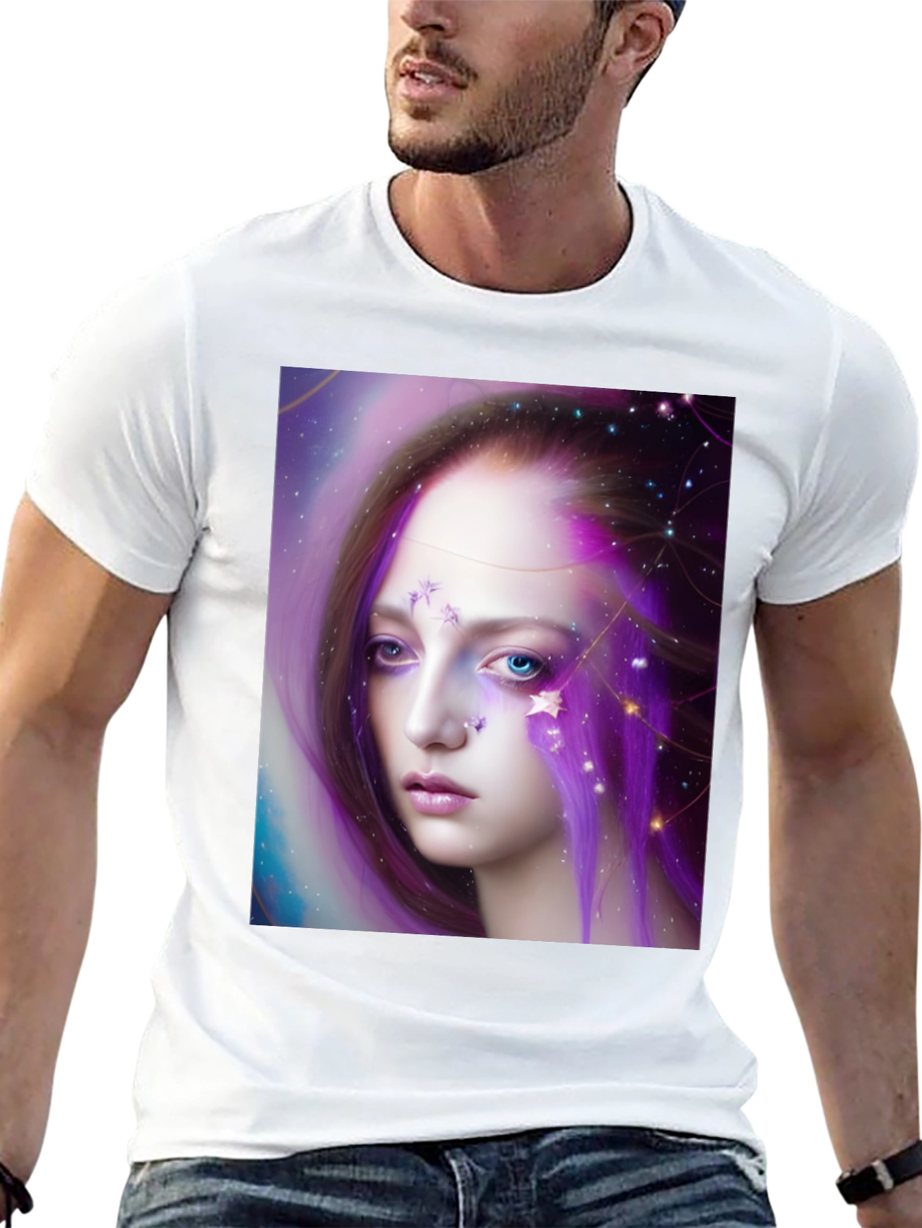 Black Celestial Woman Graphic Tee - Unique Art Shirt view 13